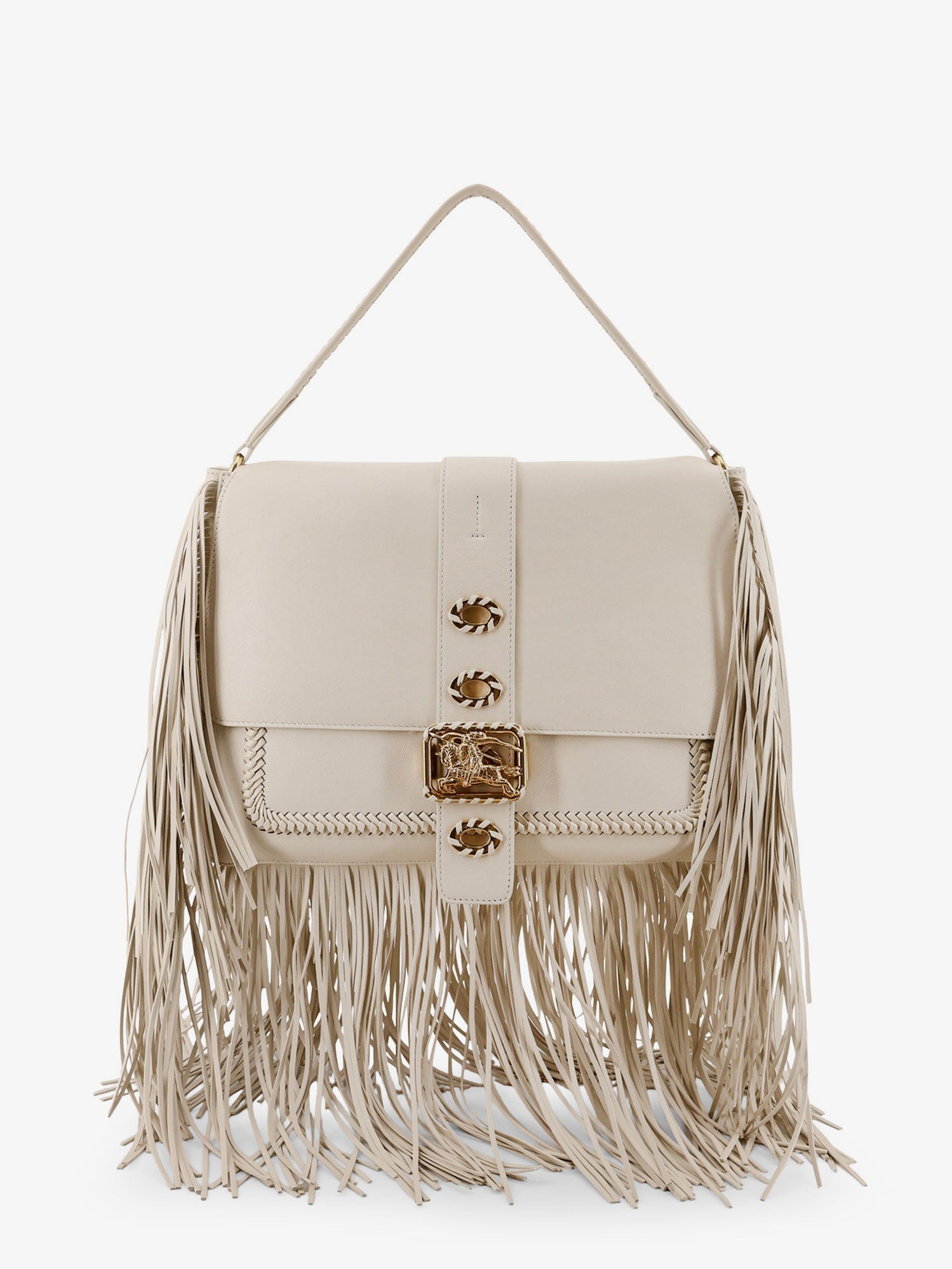 Burberry Rider Leather Handbag With Metal Equestrian Knit Logo