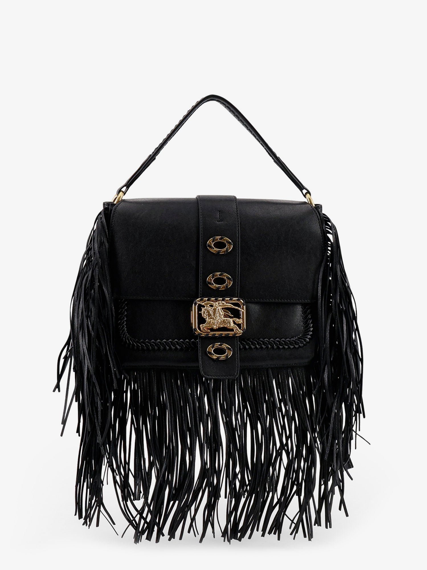 Burberry Rider Leather Shoulder Bag With Fringed Edges
