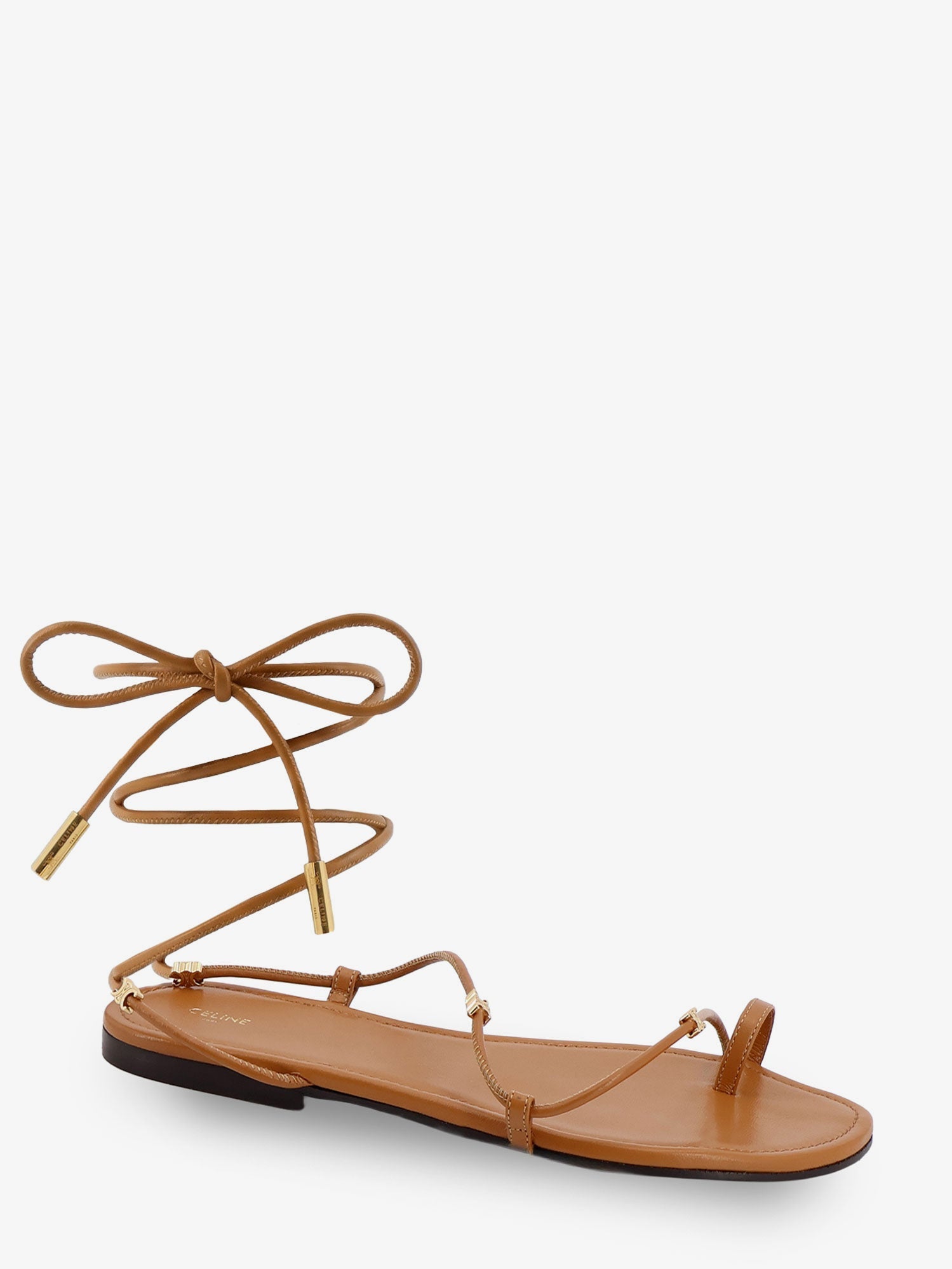 Celine Leather Sandals With Metal Triomphe Logo