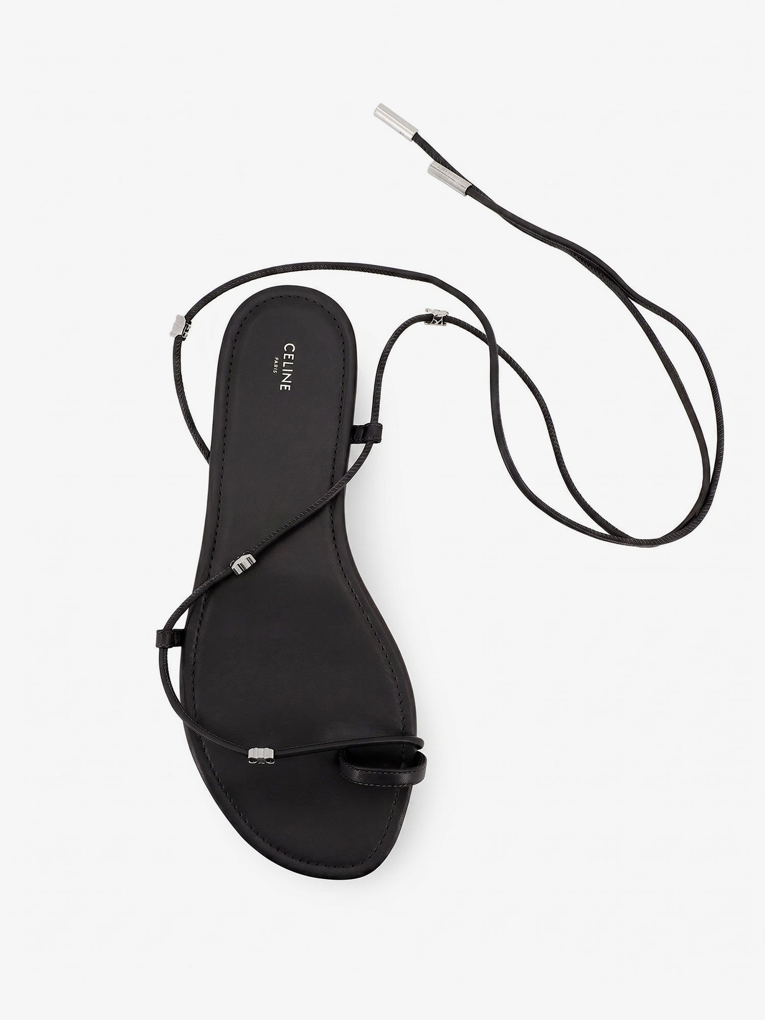 Celine Leather Sandals With Metal Triomphe Logo
