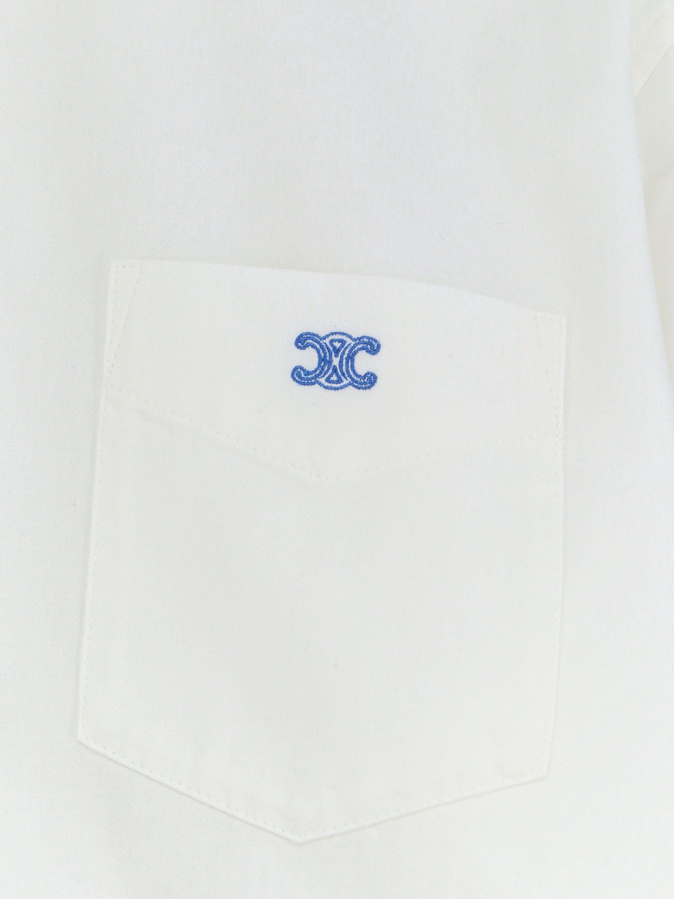 Celine Cropped Denim Shirt With Front Embroidered Logo