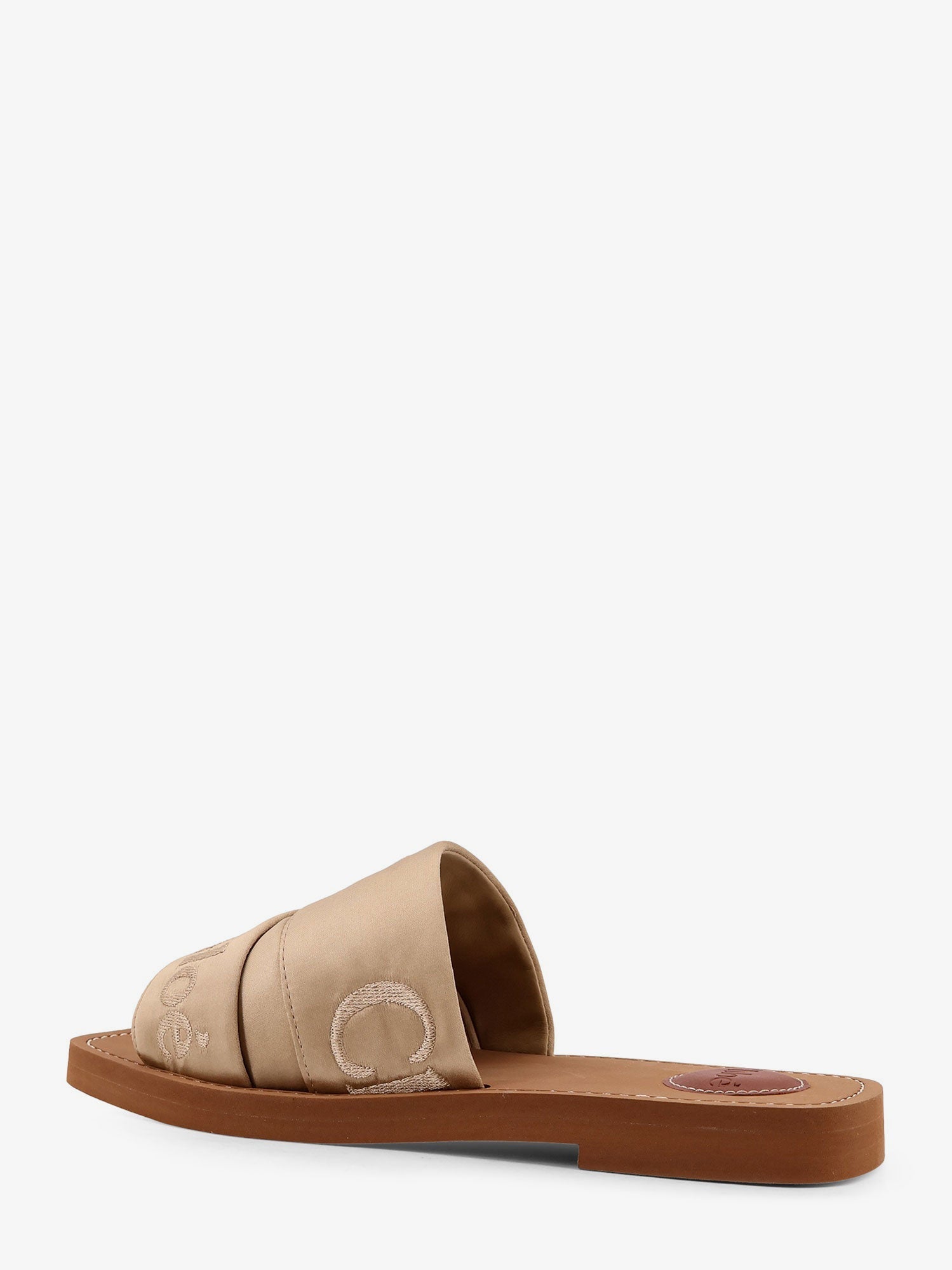 Chloé Woody Satin Sandals With Embroidered Logo