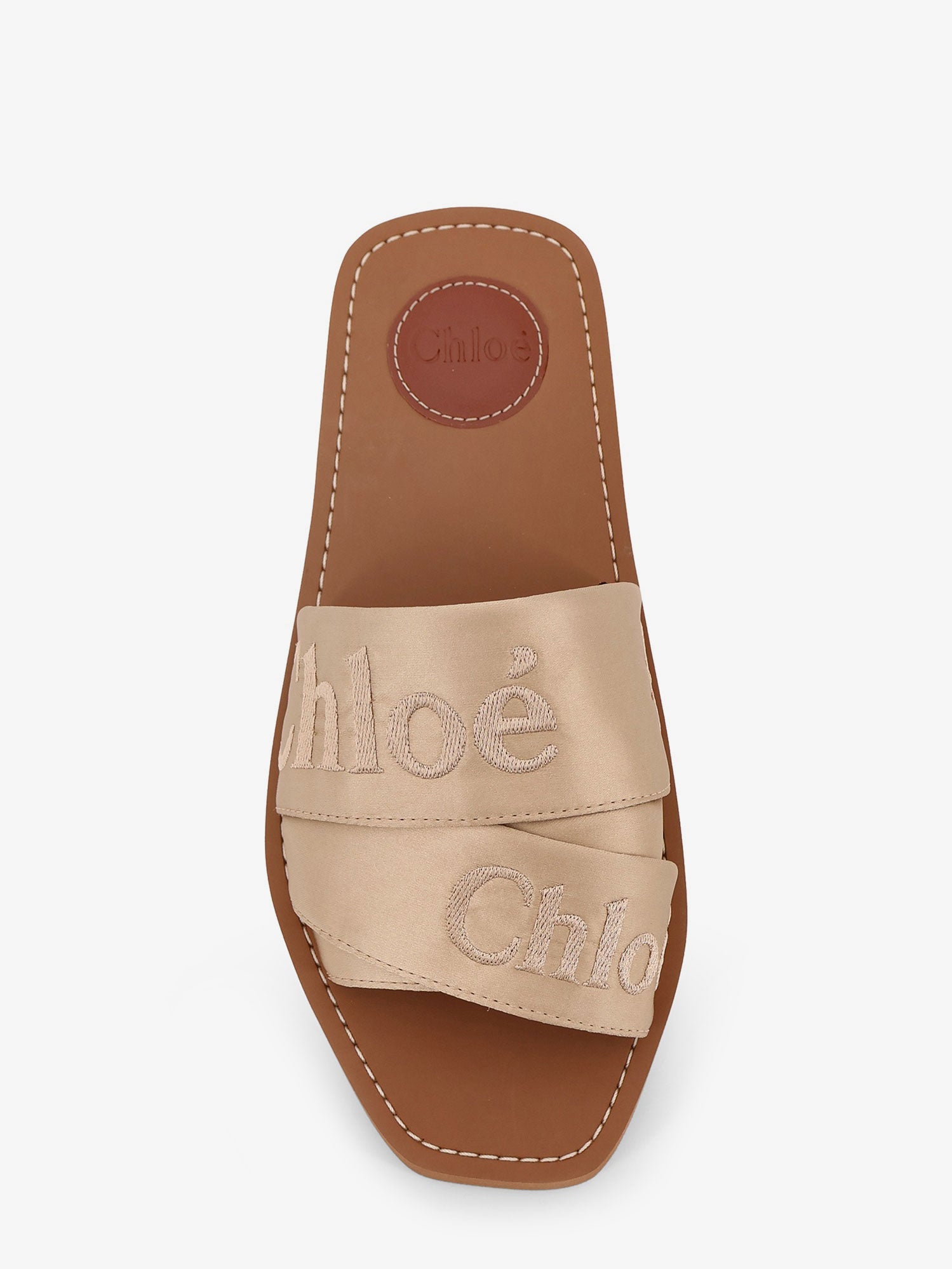 Chloé Woody Satin Sandals With Embroidered Logo