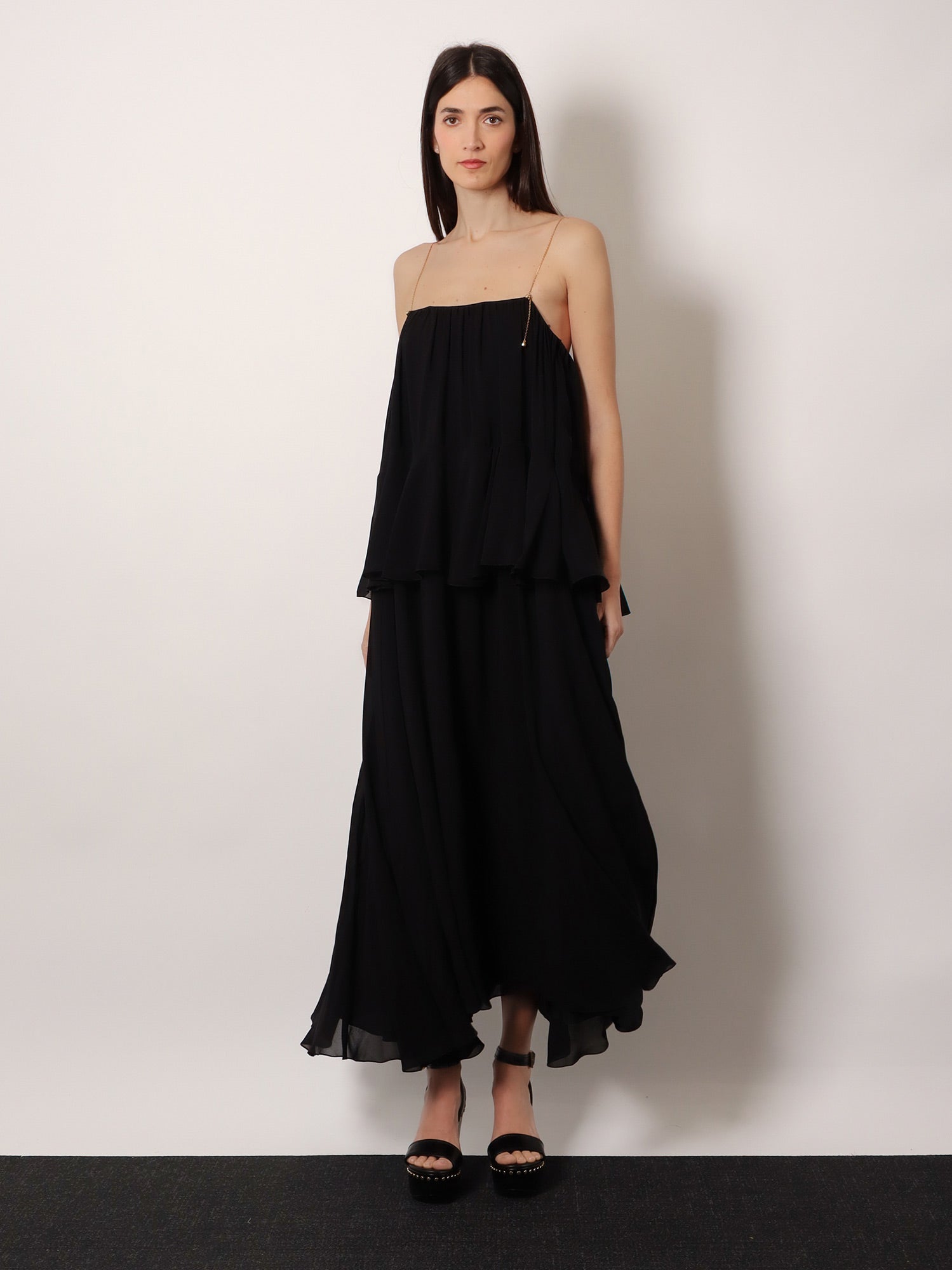 Chloé Flounced Silk Long Dress