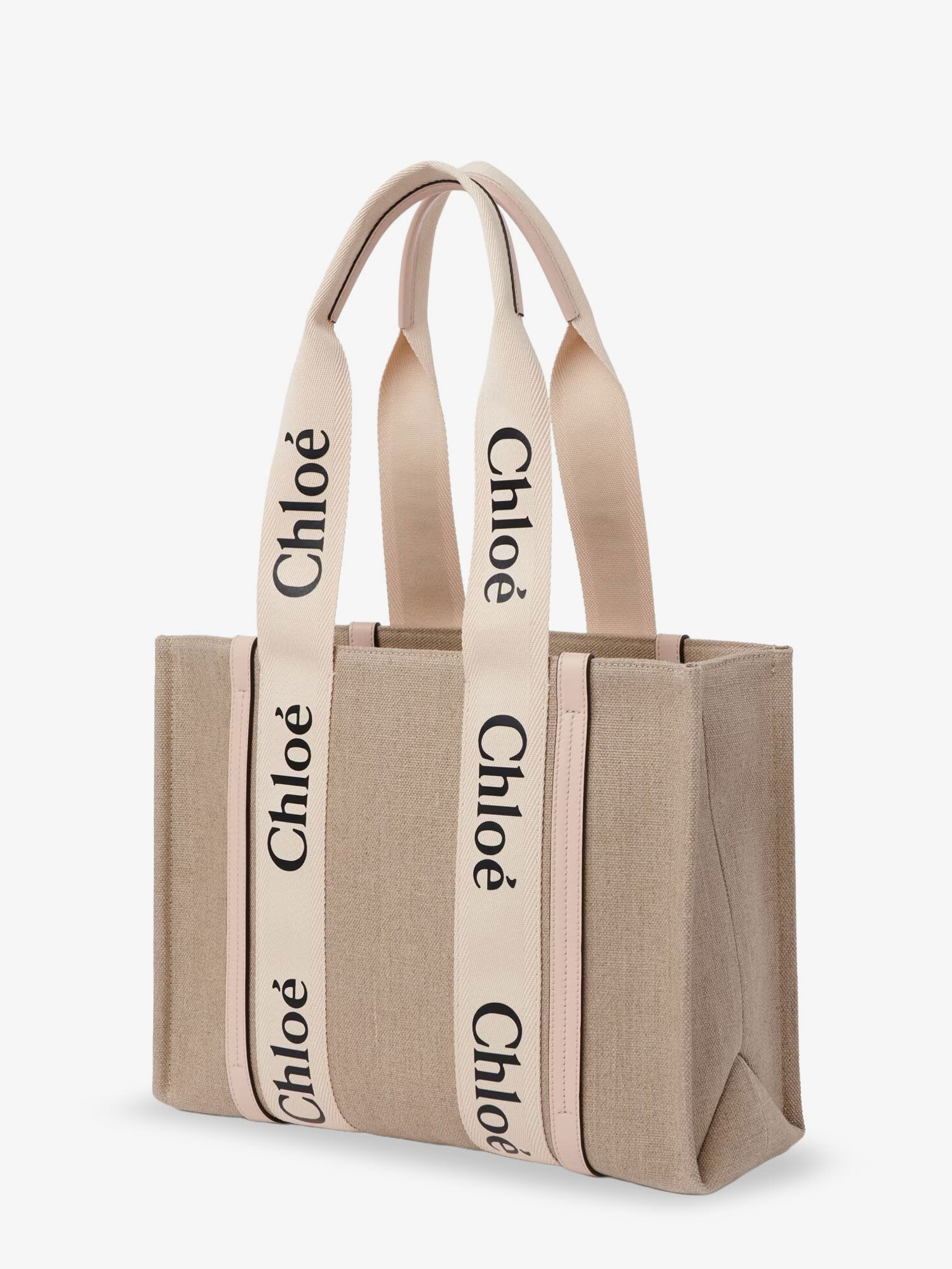 Chloé Woody Linen Shoulder Bag With Leather Inserts