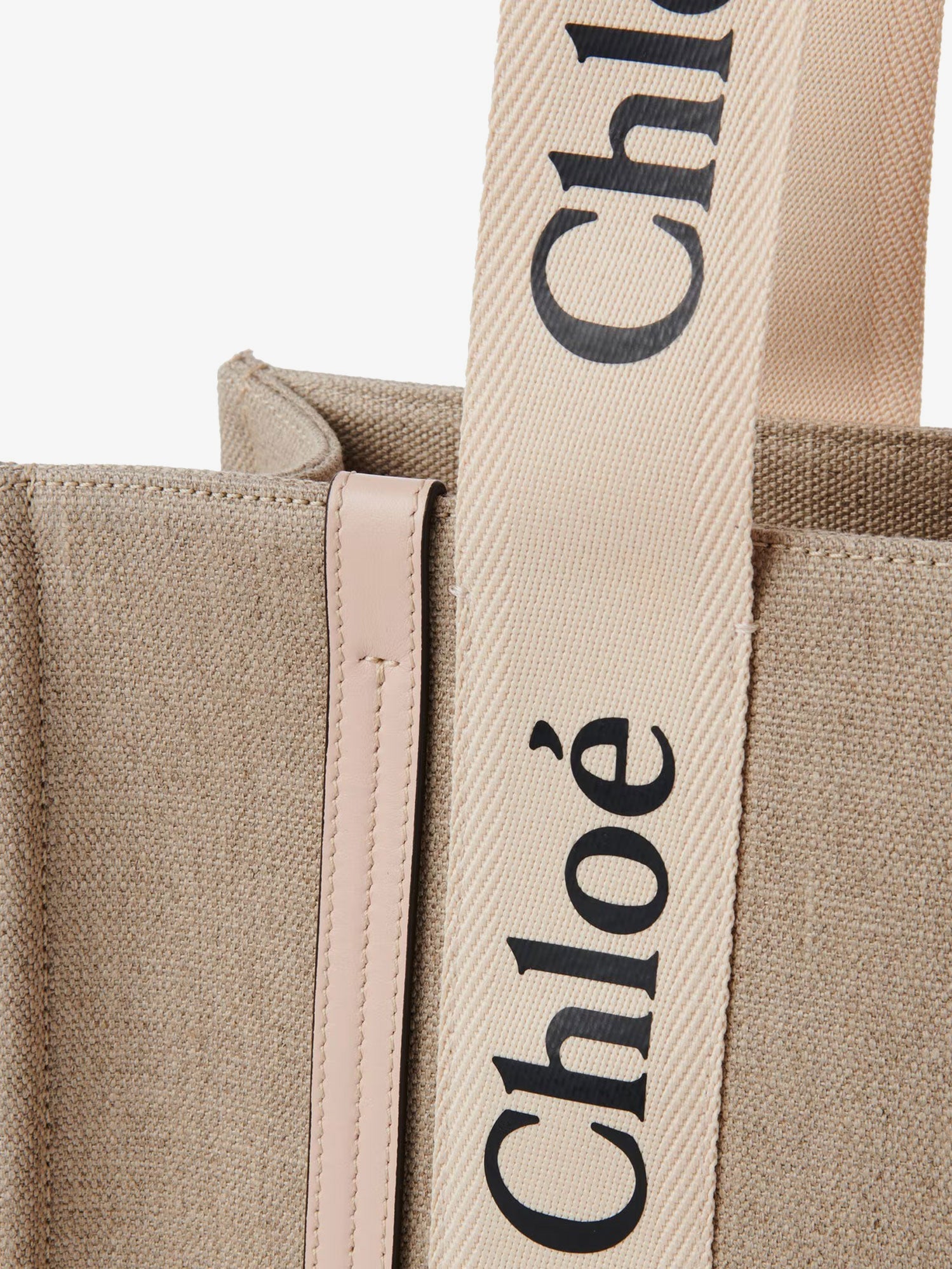 Chloé Woody Linen Shoulder Bag With Leather Inserts