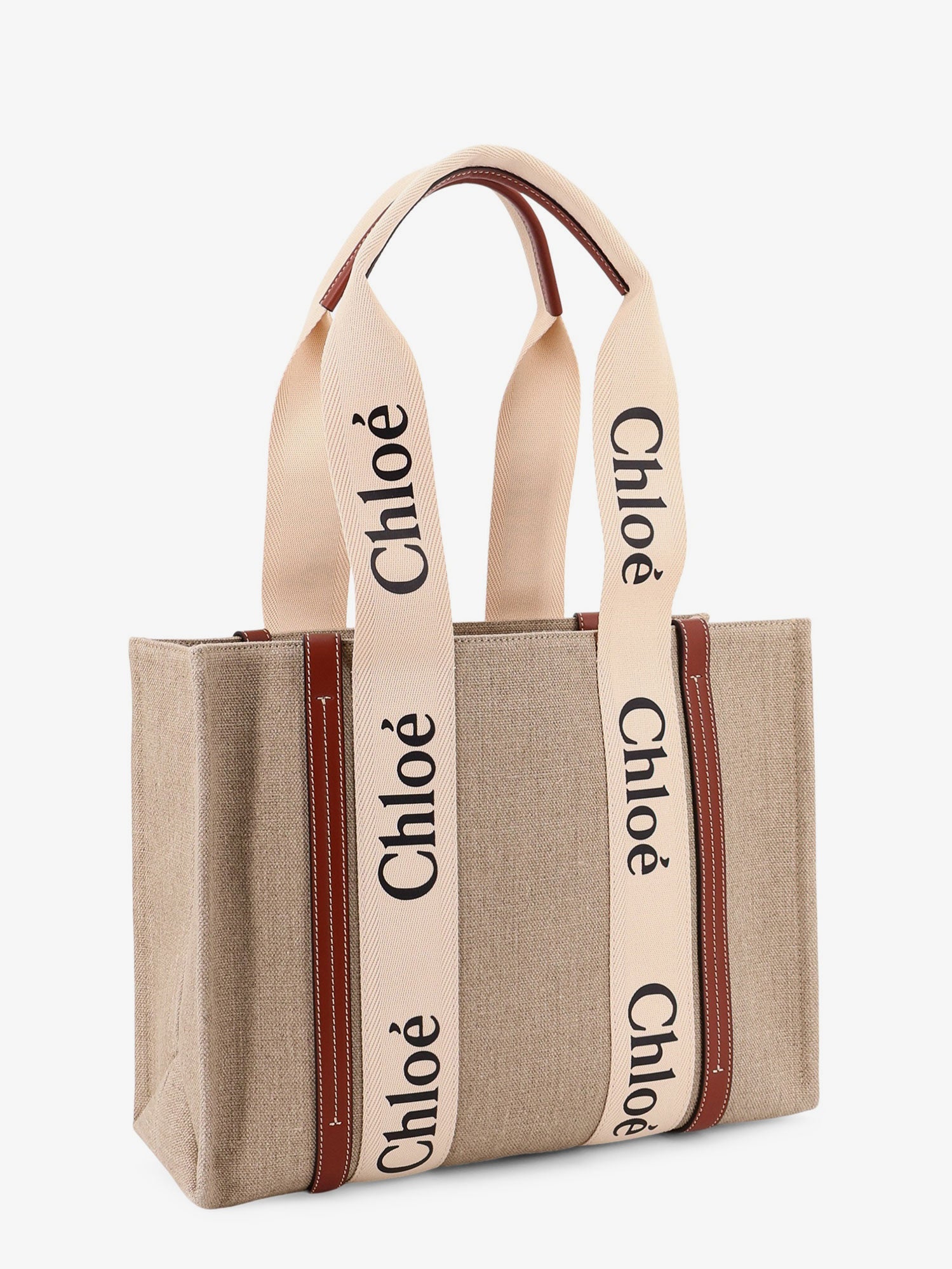 Chloé Woody Linen Shoulder Bag With Logo Lettering On The Front