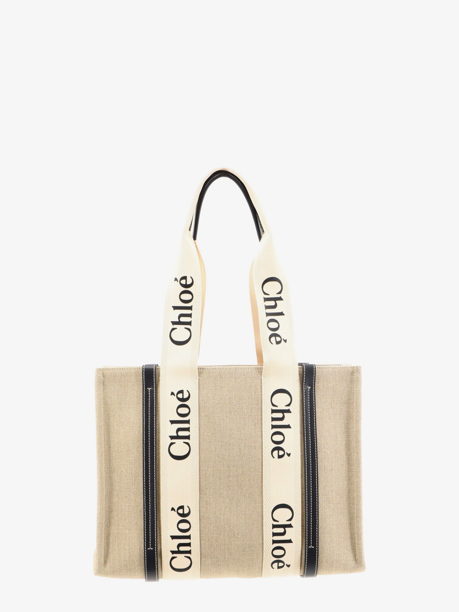 Chloé Woody Linen Shoulder Bag With Front Lettering Logo