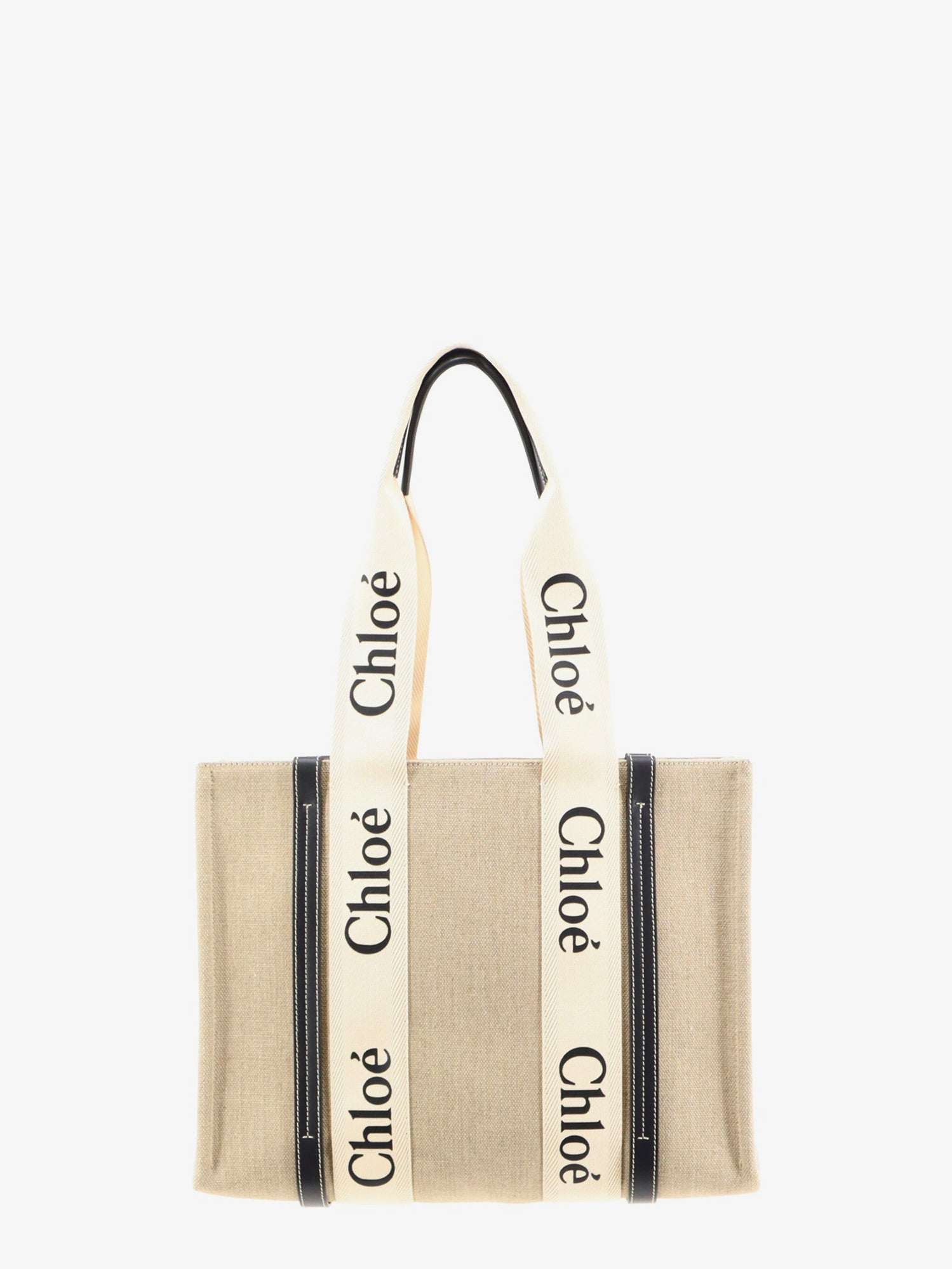 Chloé Woody Linen Shoulder Bag With Front Lettering Logo