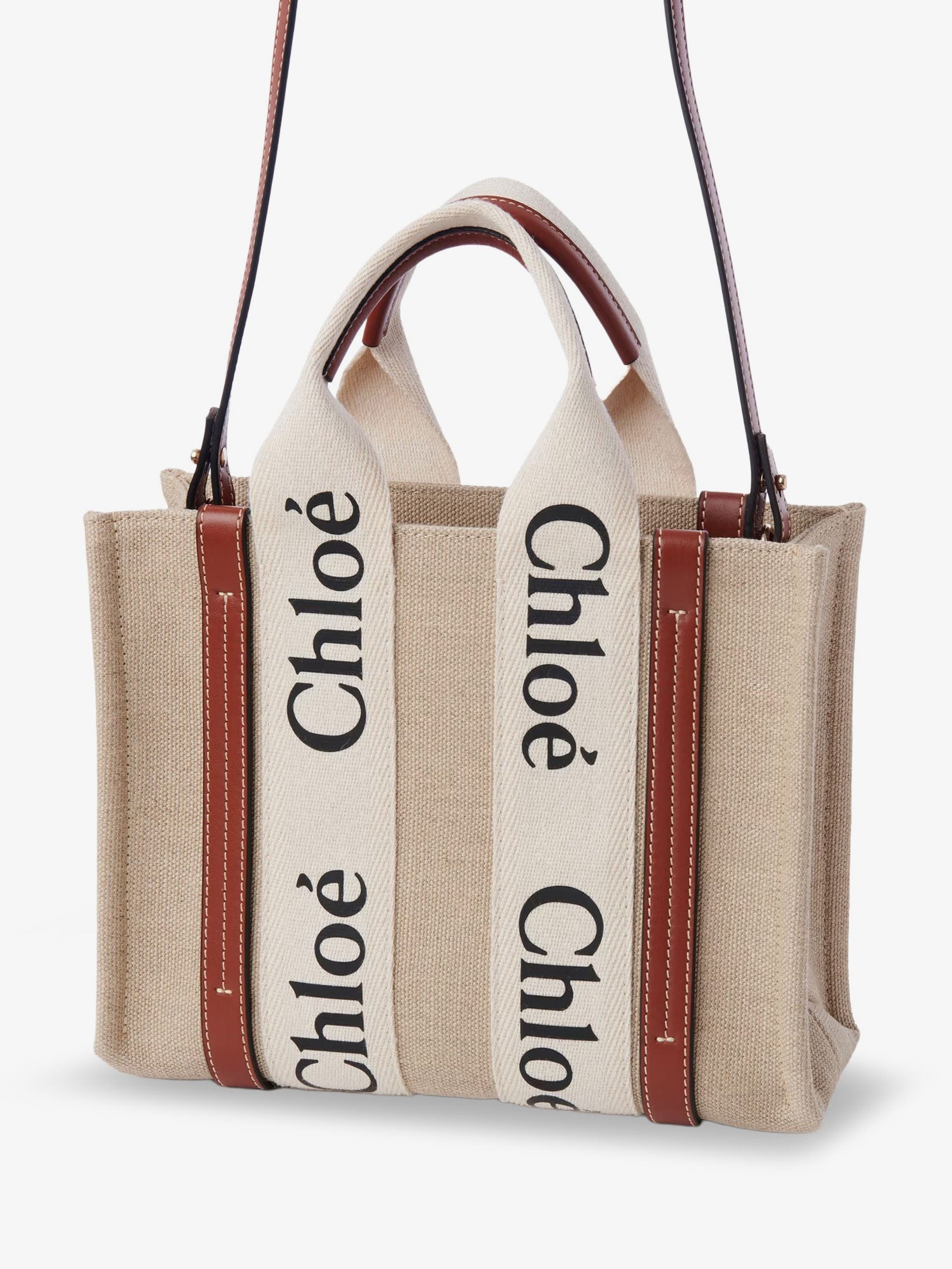Chloé Woody Linen And Leather Tote Bag