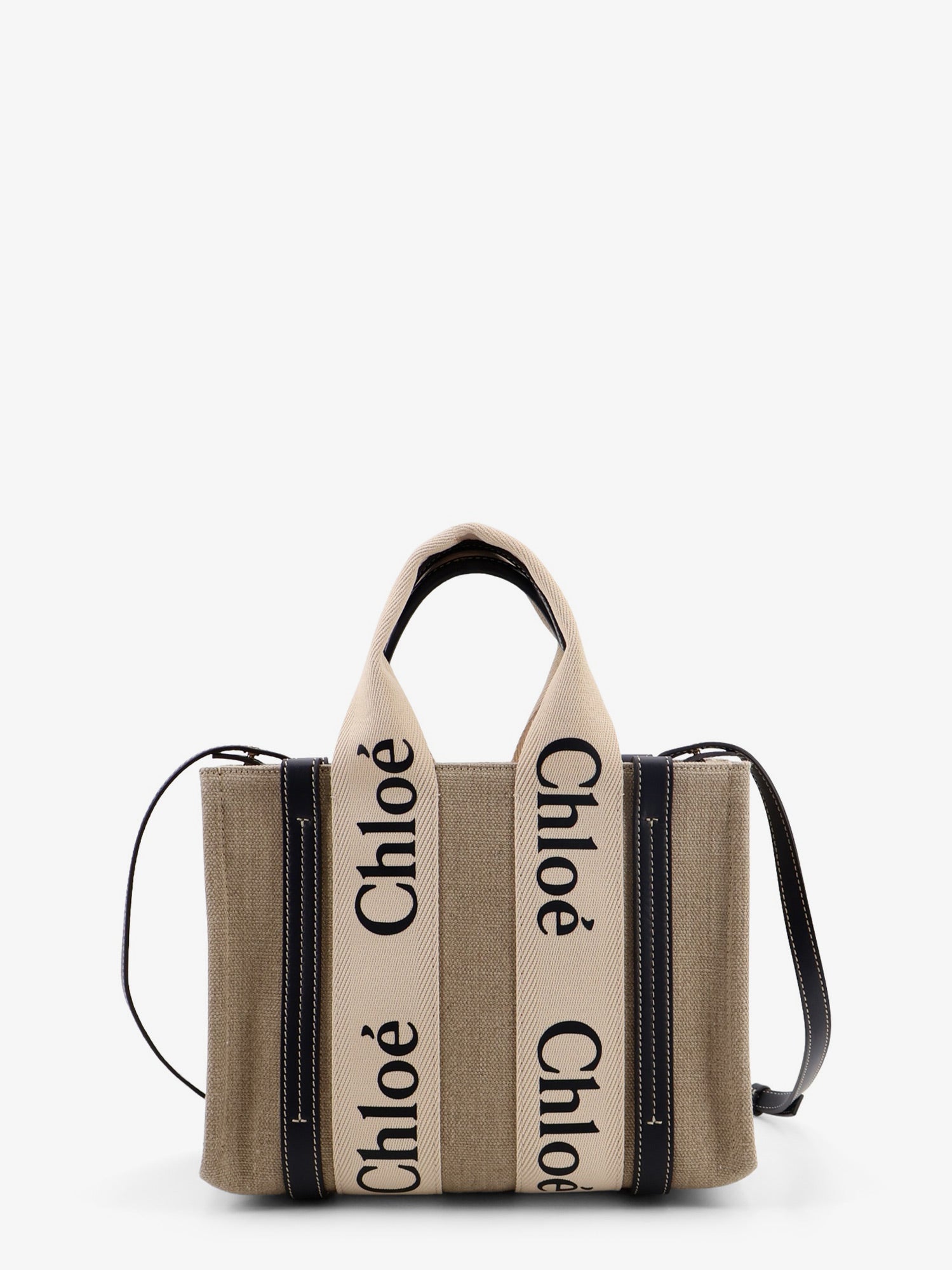 Chloé Woody Linen Canvas And Leather Crossbody Bag