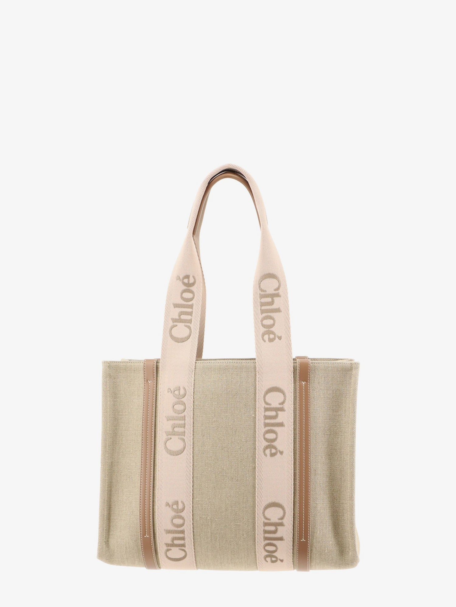 Chloé Woody Linen Shoulder Bag With Front Embroidered Logo