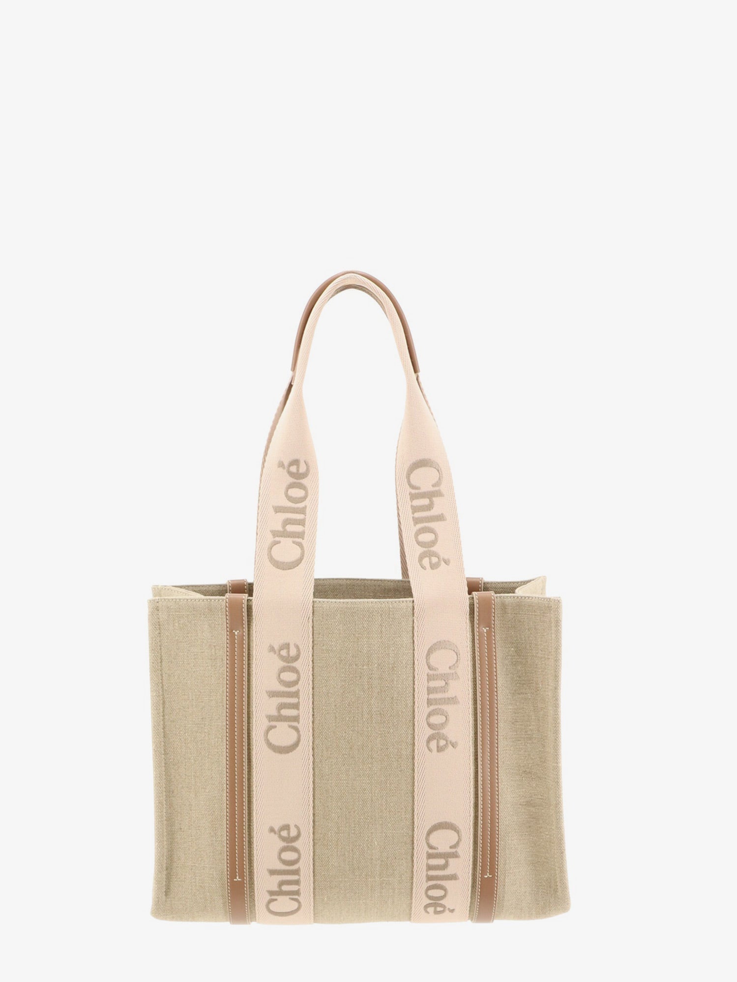 Chloé Woody Linen Shoulder Bag With Front Embroidered Logo