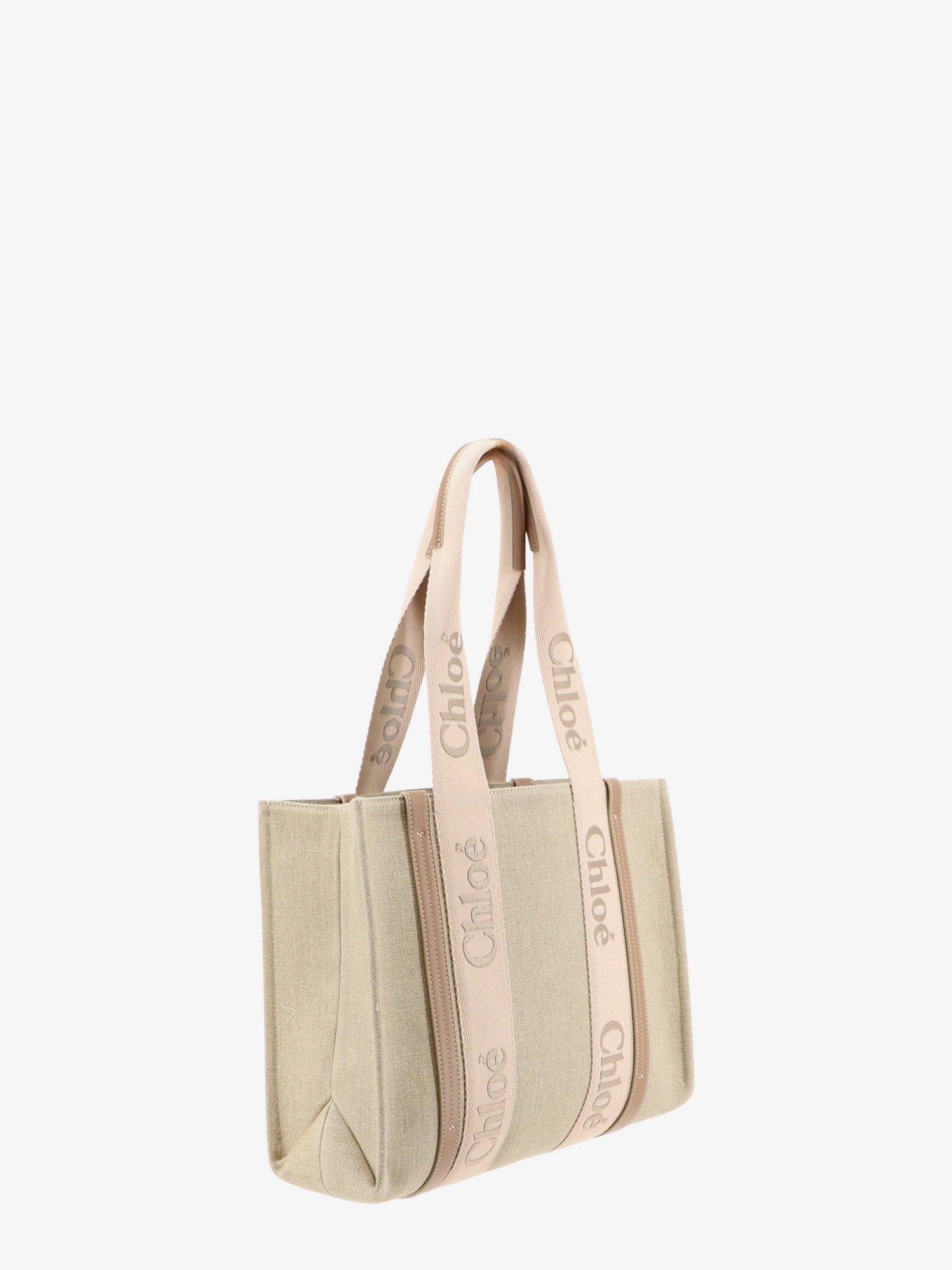 Chloé Woody Linen Shoulder Bag With Front Embroidered Logo