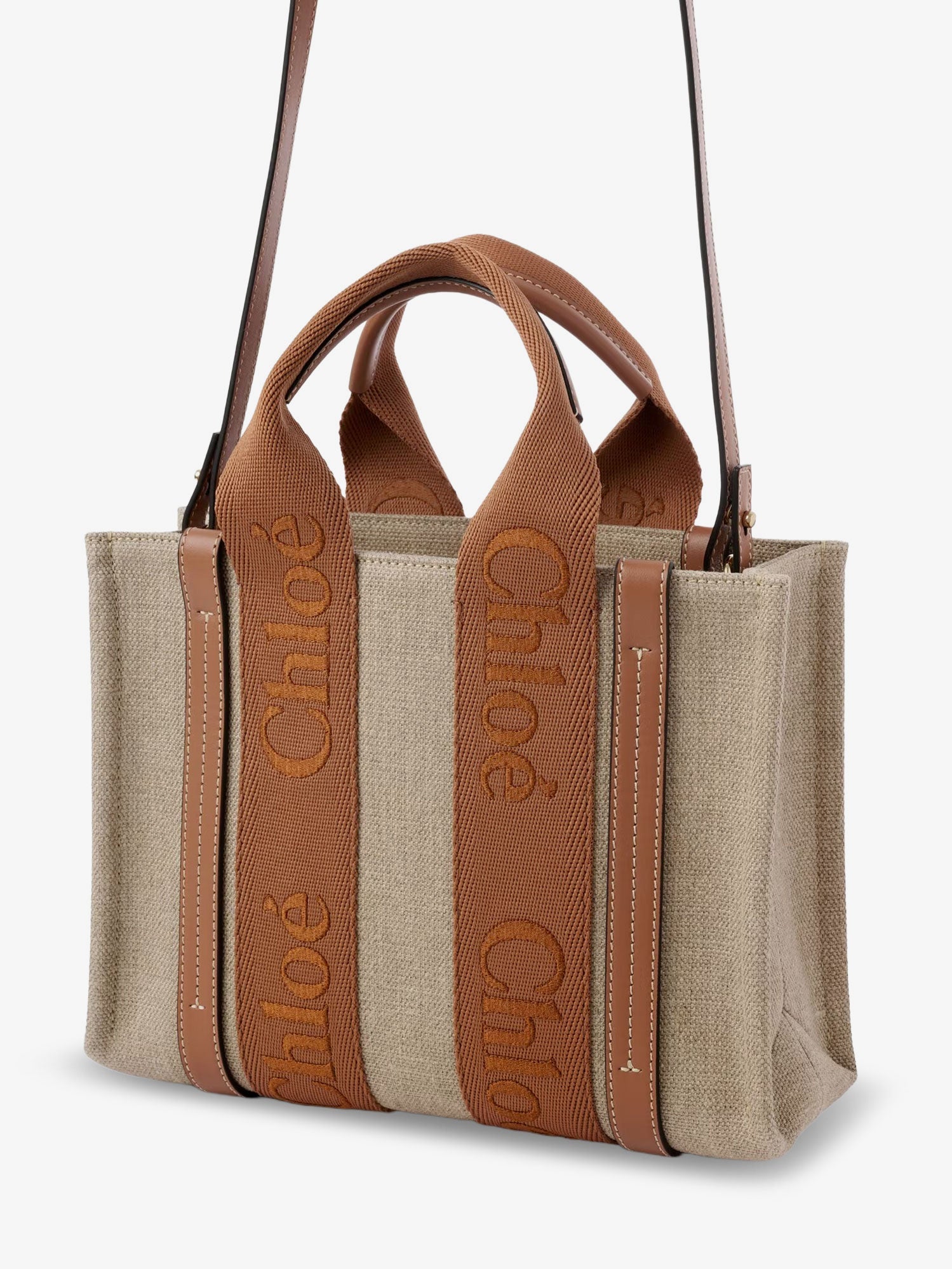 Chloé Woody Linen And Leather Tote Bag
