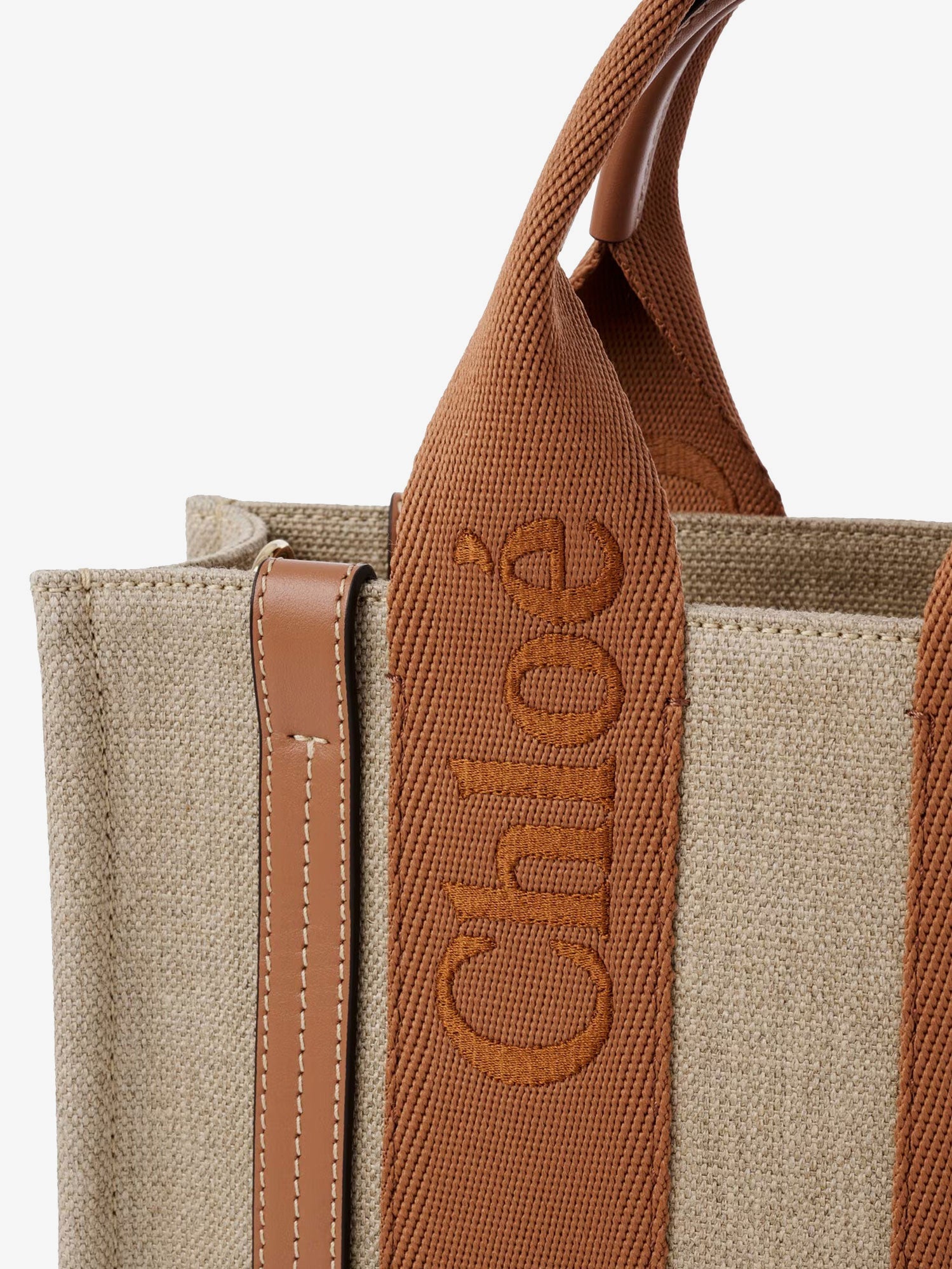 Chloé Woody Linen And Leather Tote Bag
