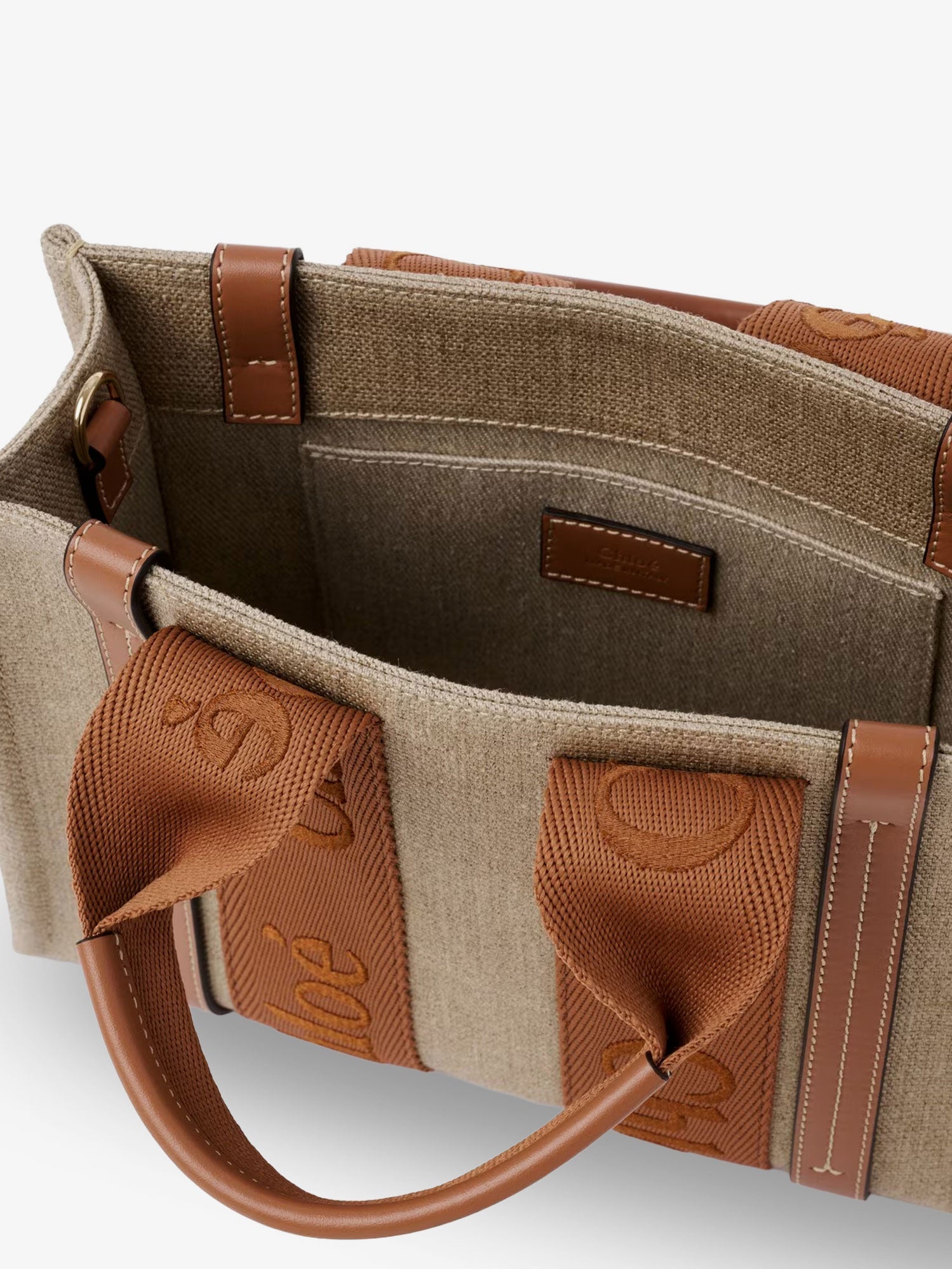 Chloé Woody Linen And Leather Tote Bag