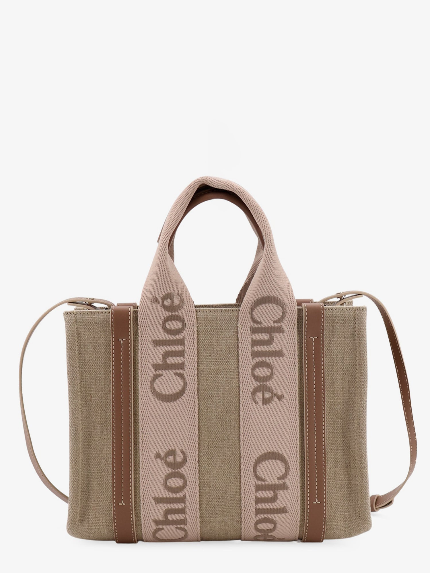 Chloé Woody Linen Canvas And Leather Crossbody Bag