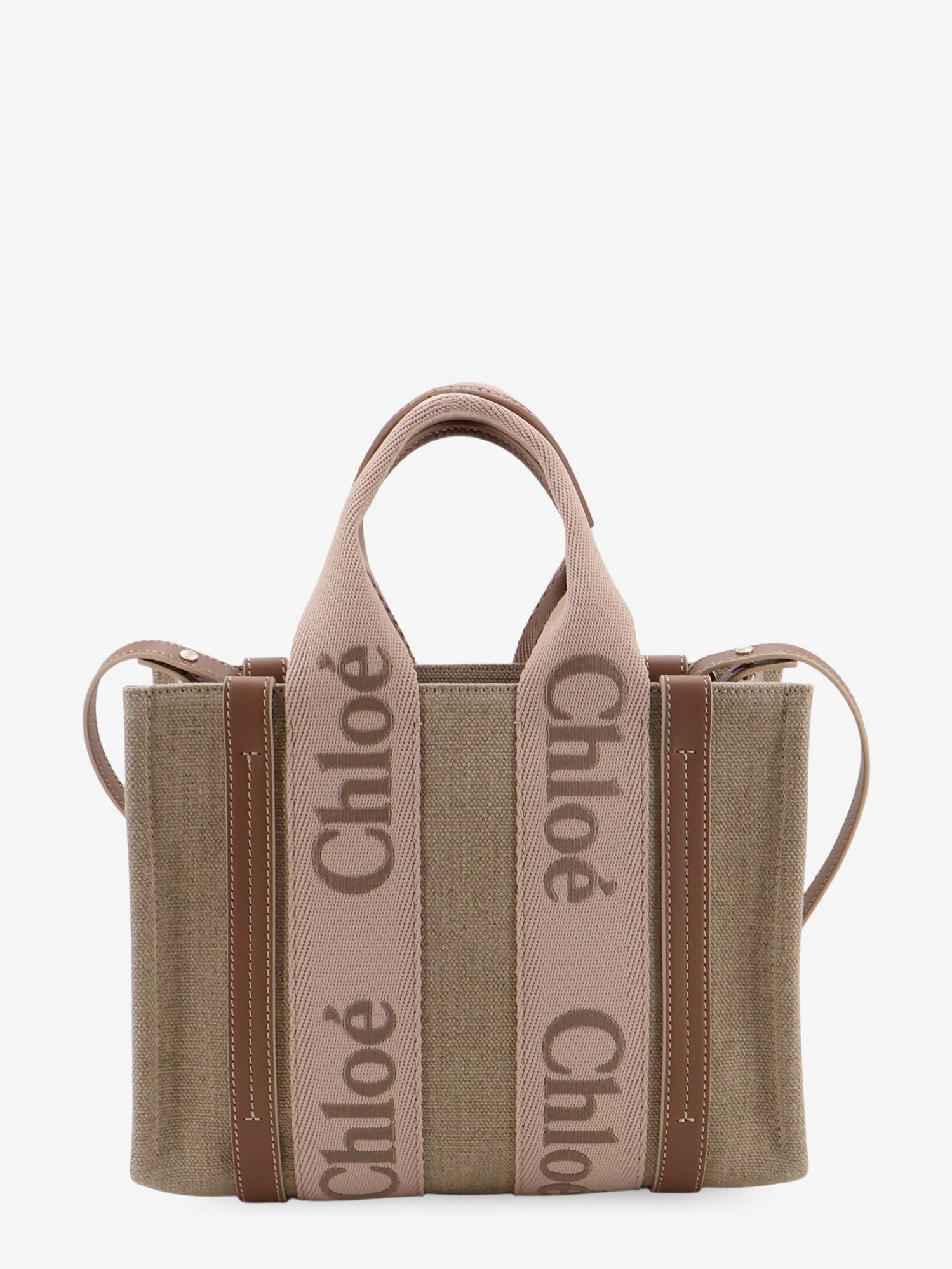 Chloé Woody Linen Canvas And Leather Crossbody Bag