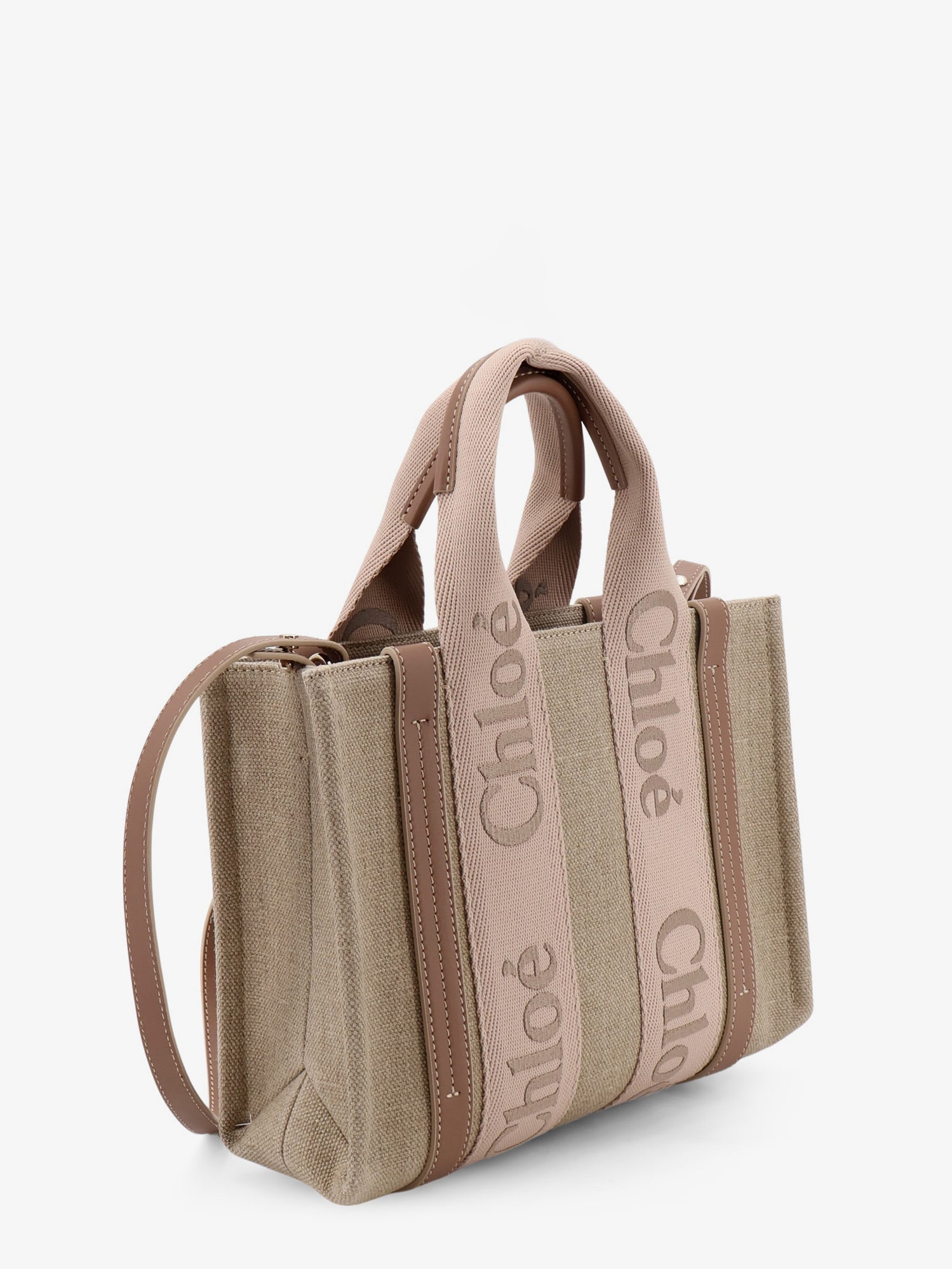 Chloé Woody Linen Canvas And Leather Crossbody Bag