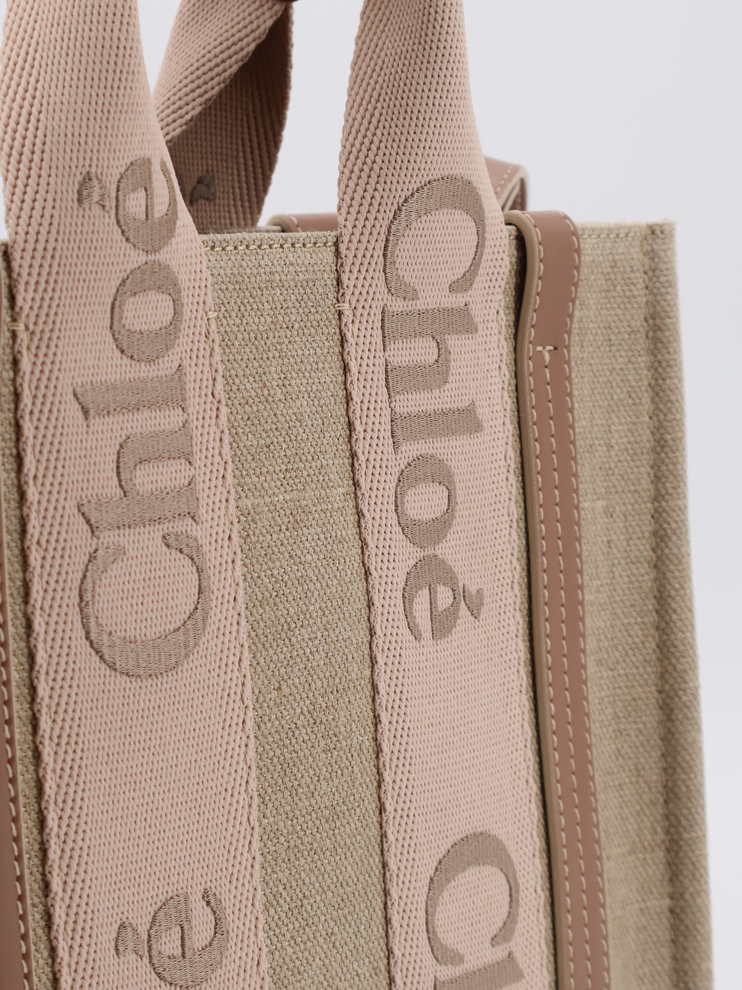 Chloé Woody Linen Canvas And Leather Crossbody Bag