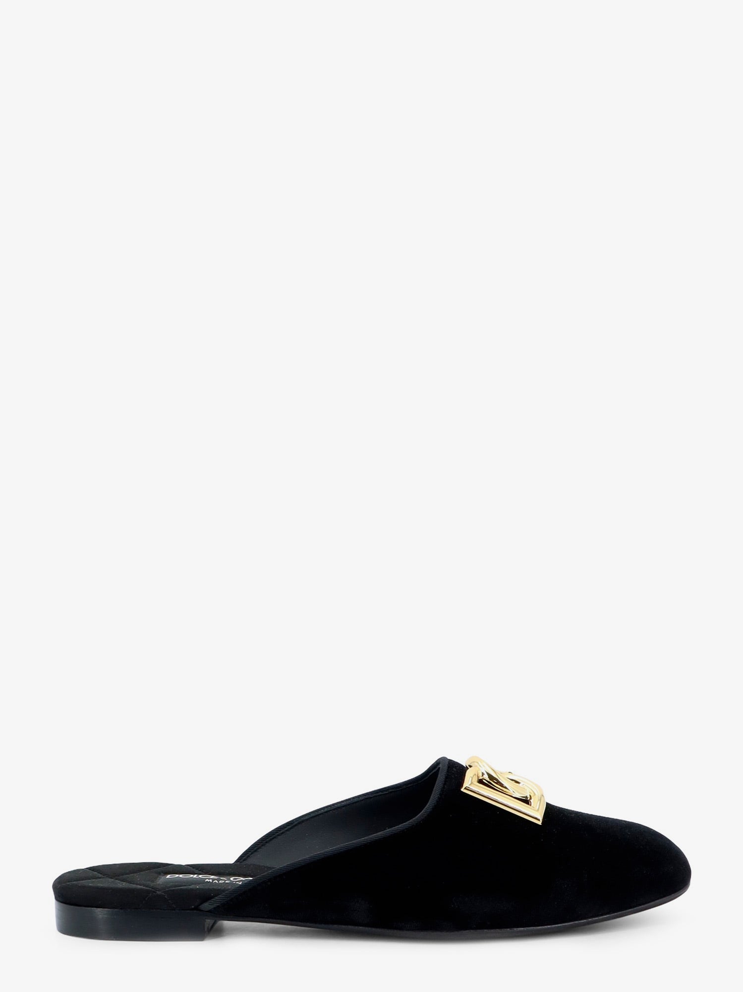 Dolce & Gabbana Velvet Sabot With Metal Dg Logo