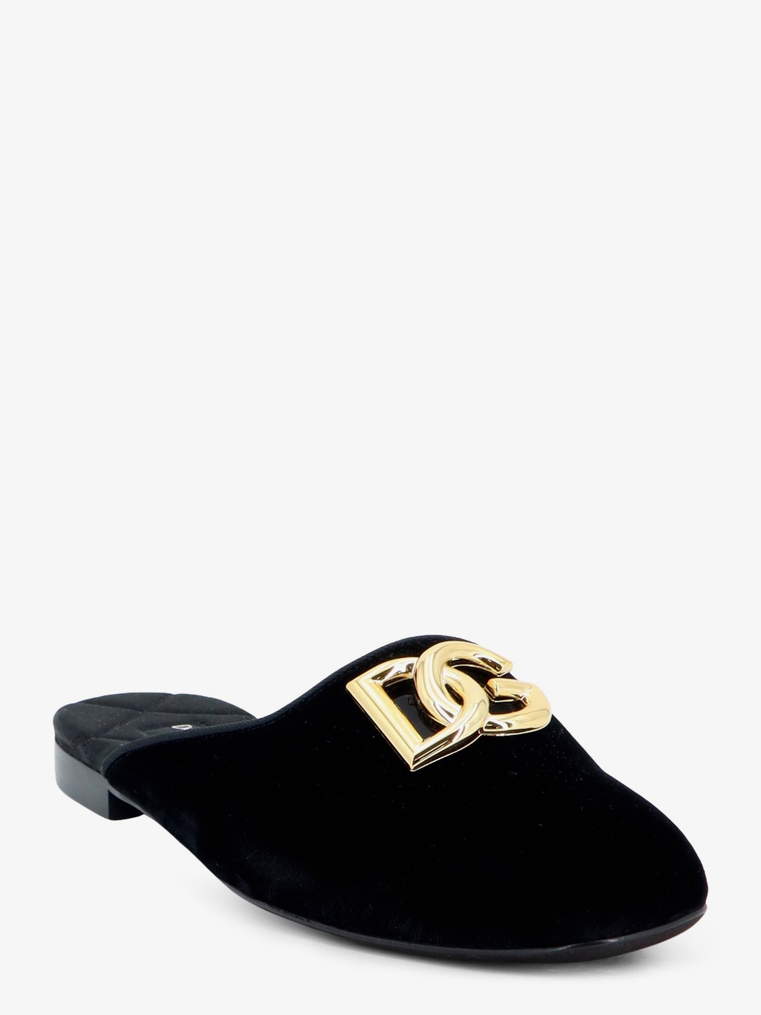 Dolce & Gabbana Velvet Sabot With Metal Dg Logo