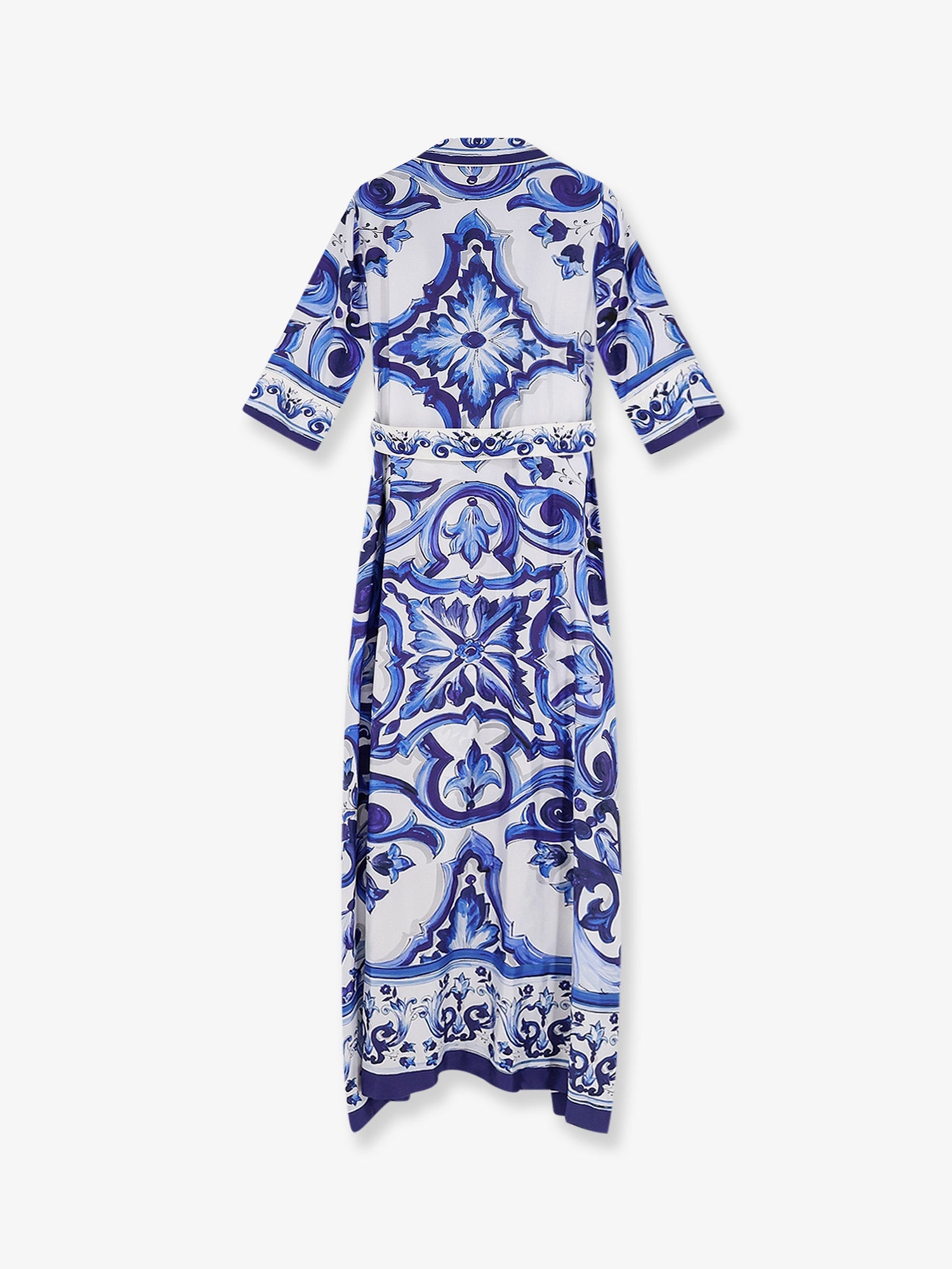 Dolce & Gabbana Silk Long Dress With Maiolica Print