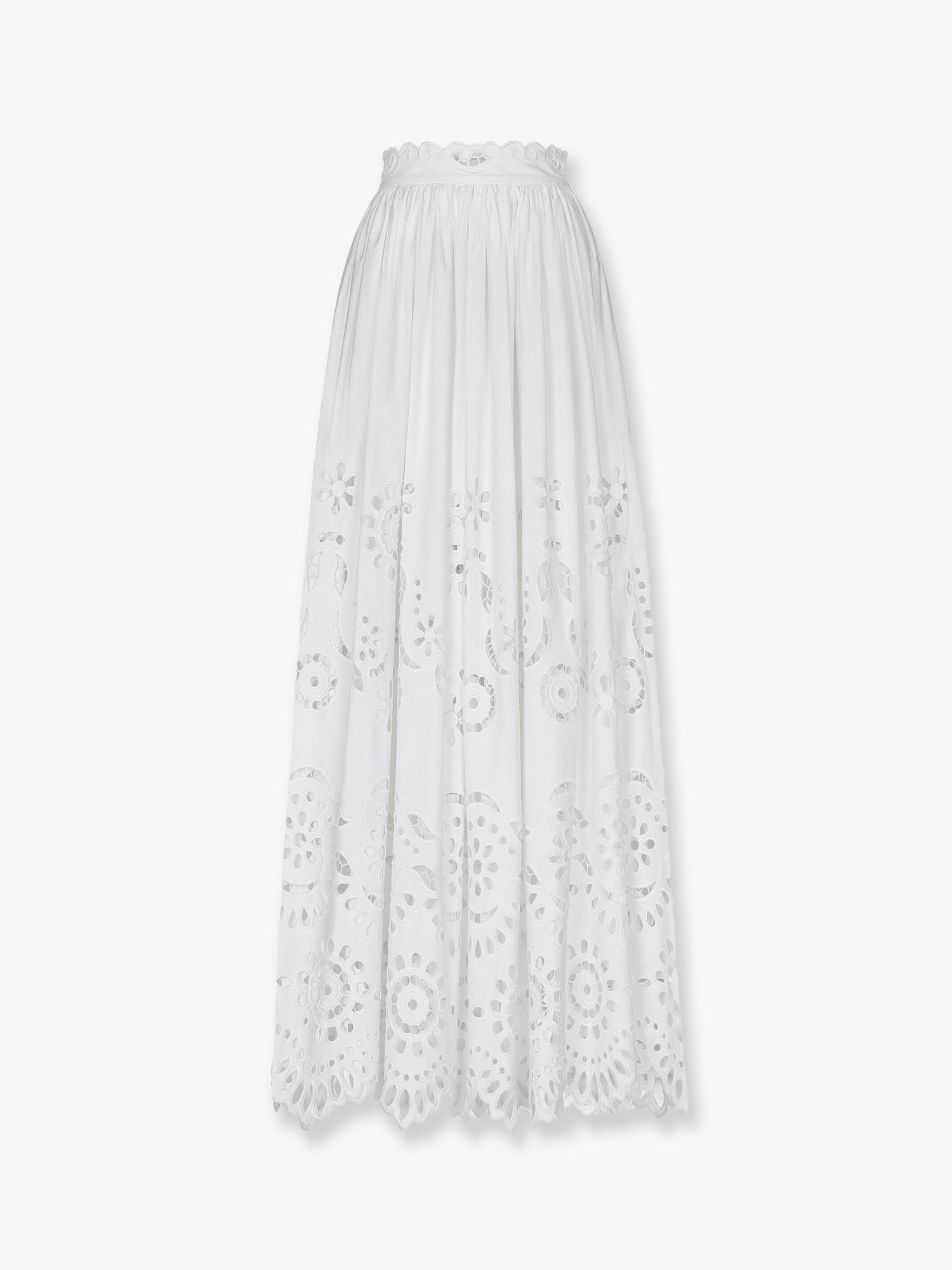 Dolce & Gabbana Long Cotton Poplin Skirt With Cut-out Embroidery