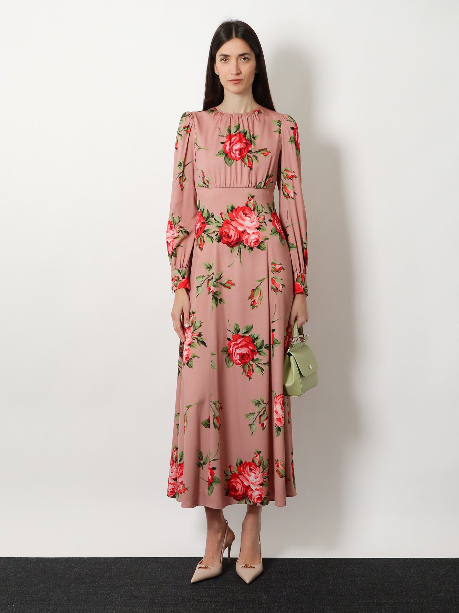 Dolce & Gabbana Long Silk Dress With Bouquet Rose Print