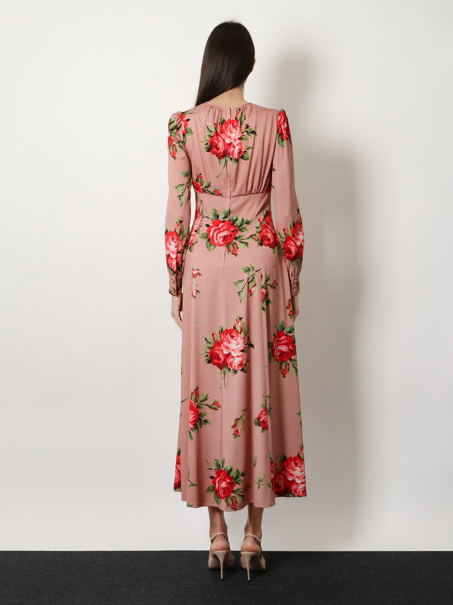 Dolce & Gabbana Long Silk Dress With Bouquet Rose Print