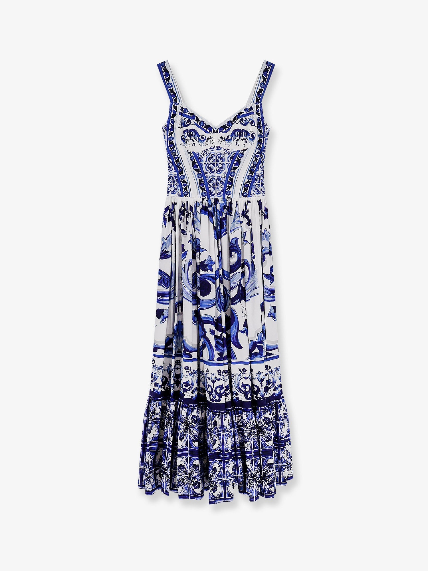 Dolce & Gabbana Cotton Long Dress With Maiolica Print