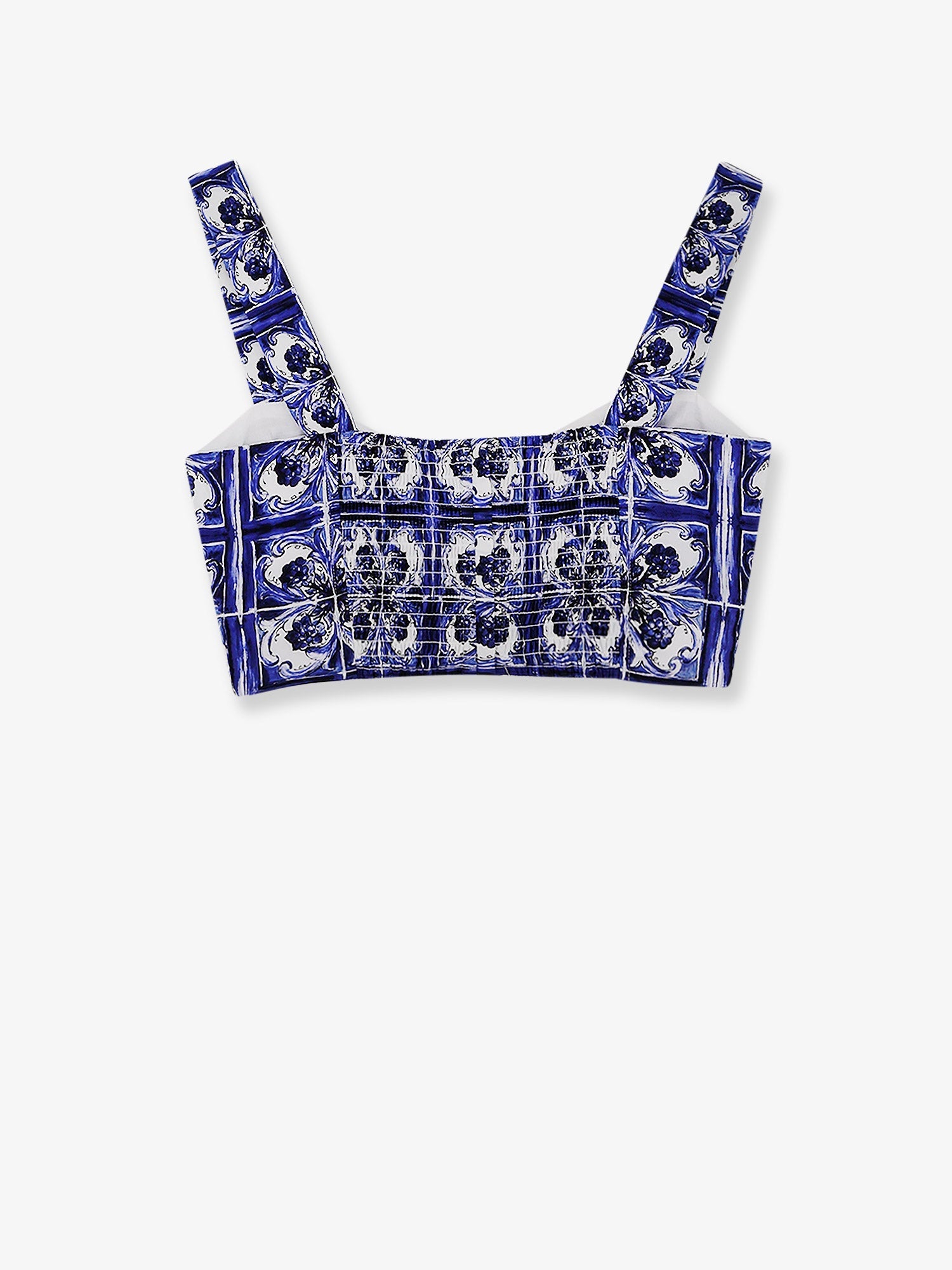Dolce & Gabbana Cropped Cotton Top With Maiolica Print