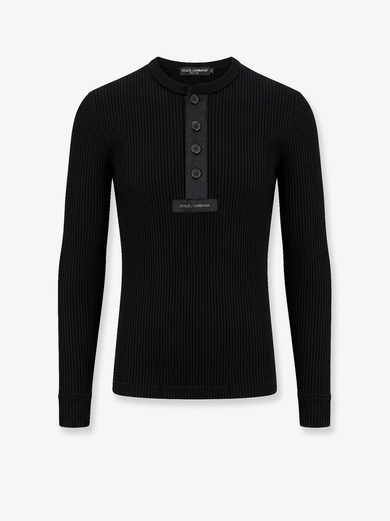 Dolce & Gabbana Ribbed Cotton Sweater With Metal Logo On The Front