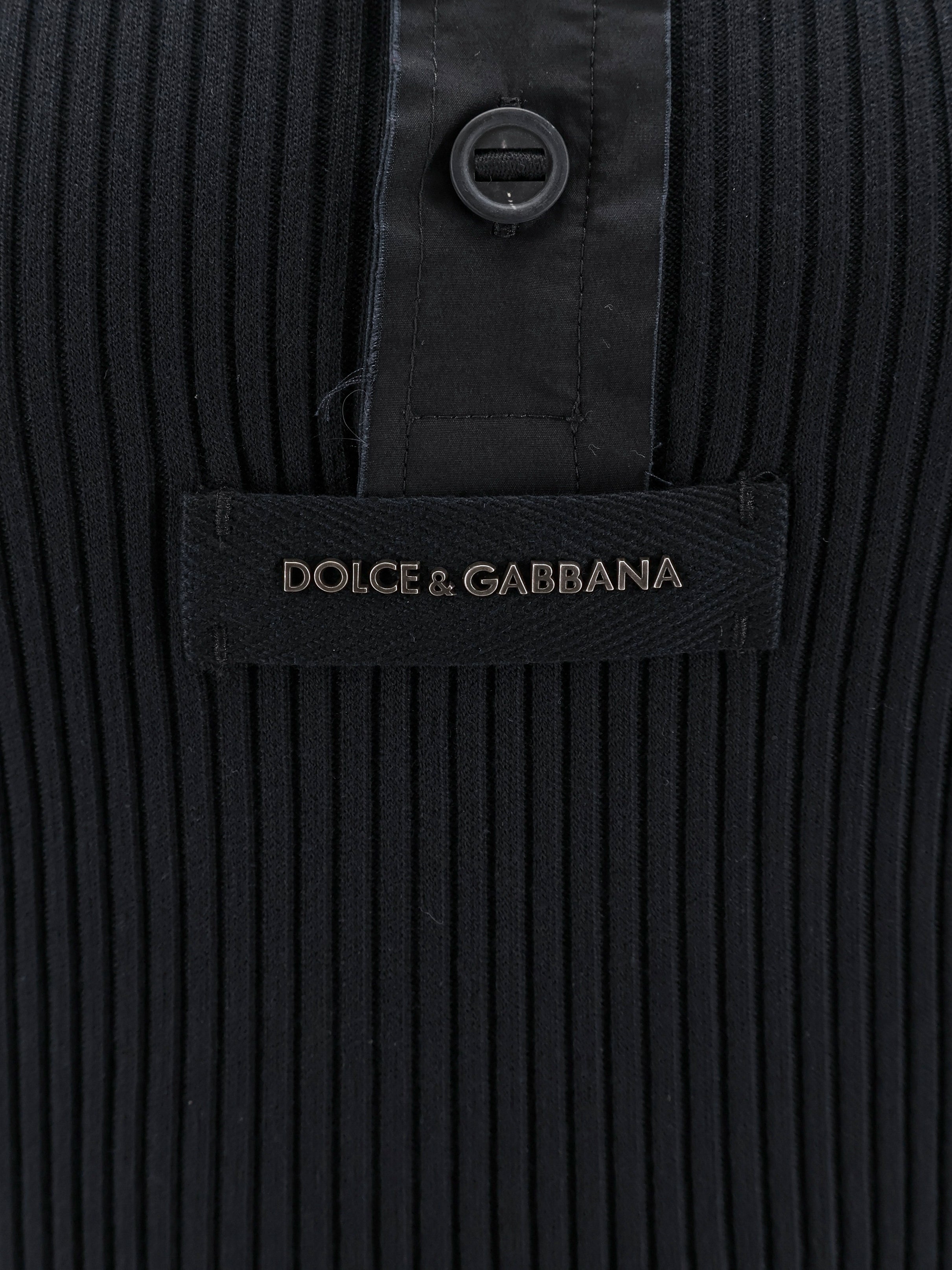 Dolce & Gabbana Ribbed Cotton Sweater With Metal Logo On The Front