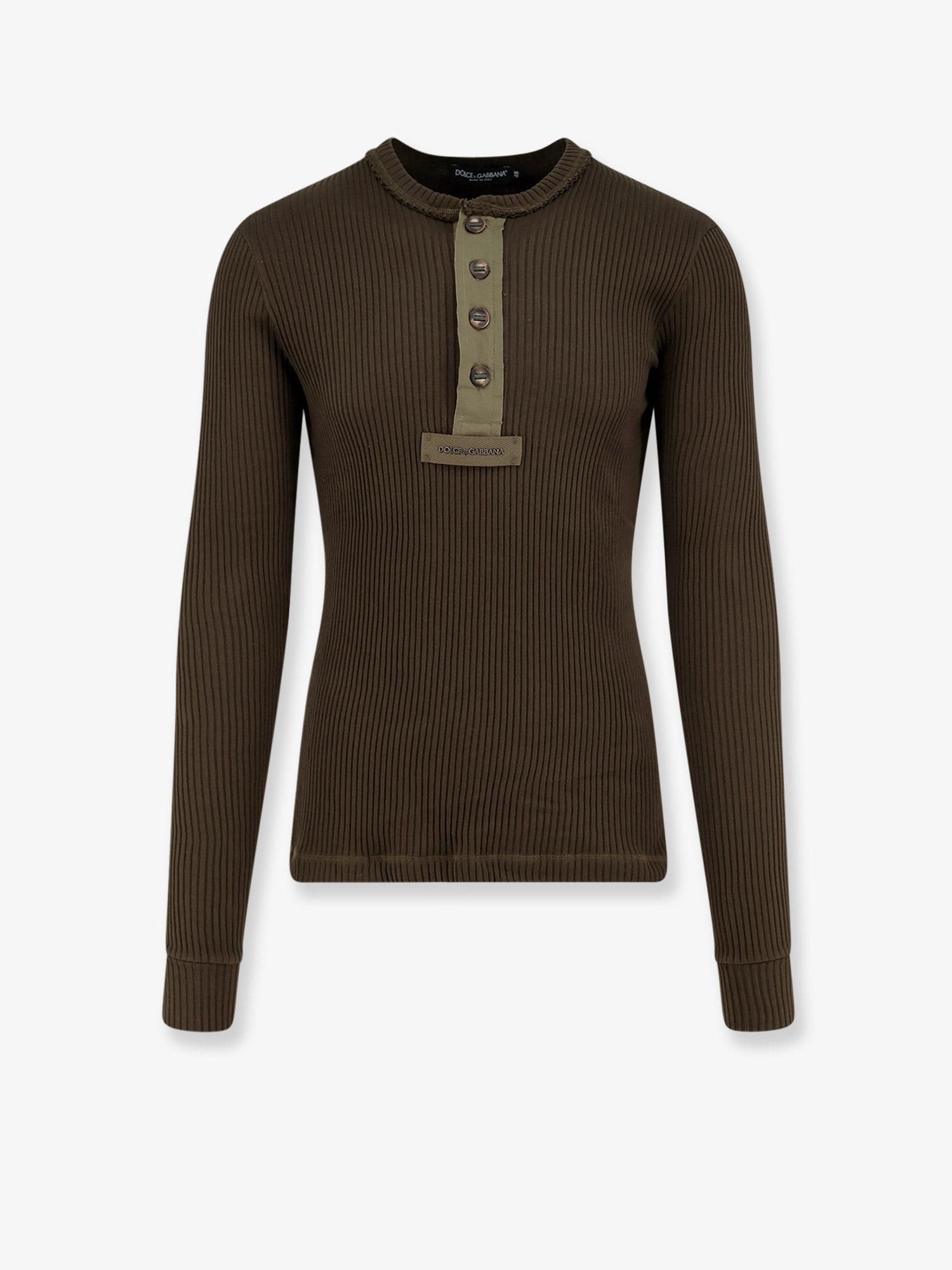 Dolce & Gabbana Ribbed Cotton Sweater With Metal Logo On The Front