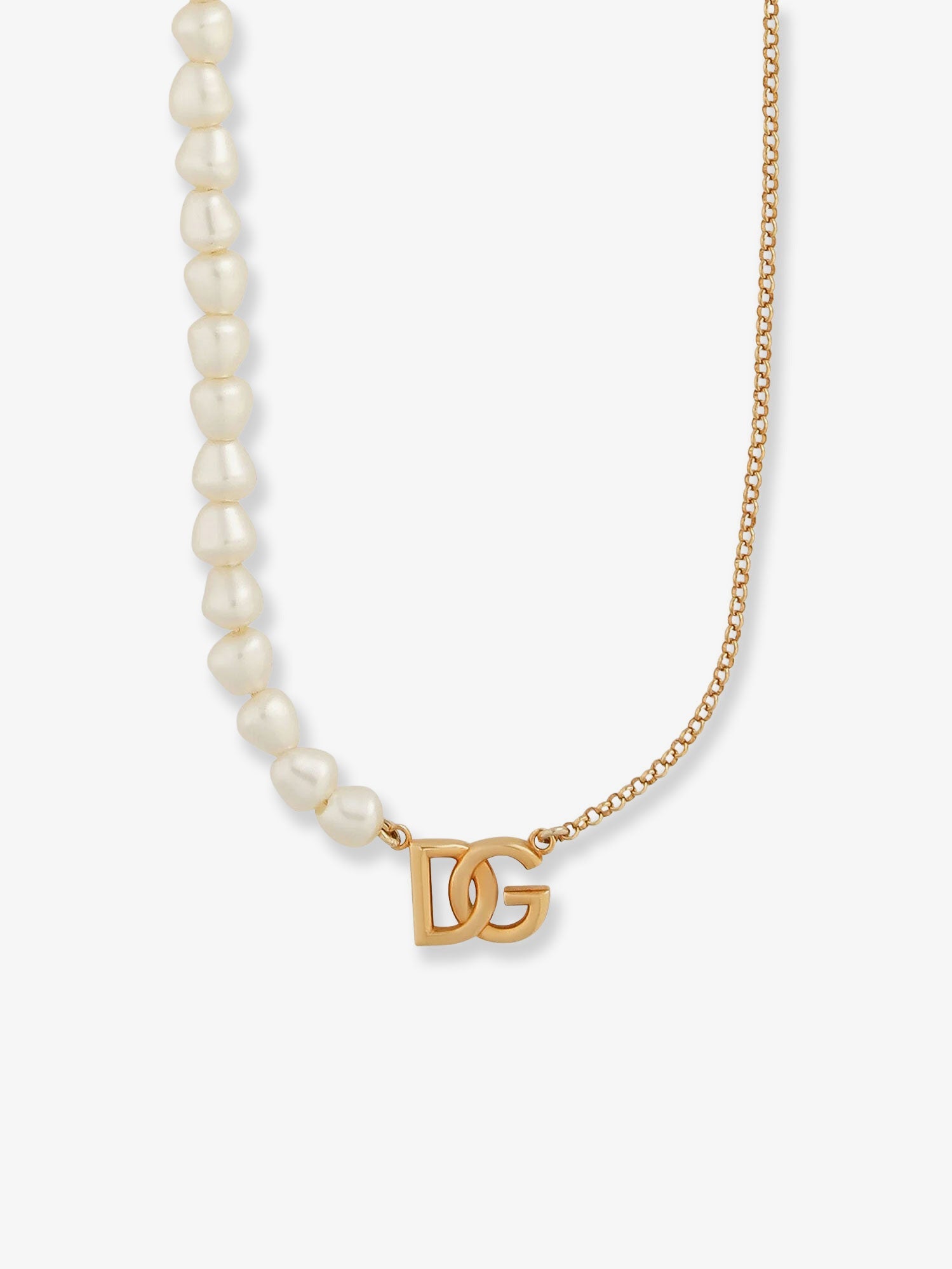 Dolce & Gabbana Brass Necklace With Pearls And Dg Logo