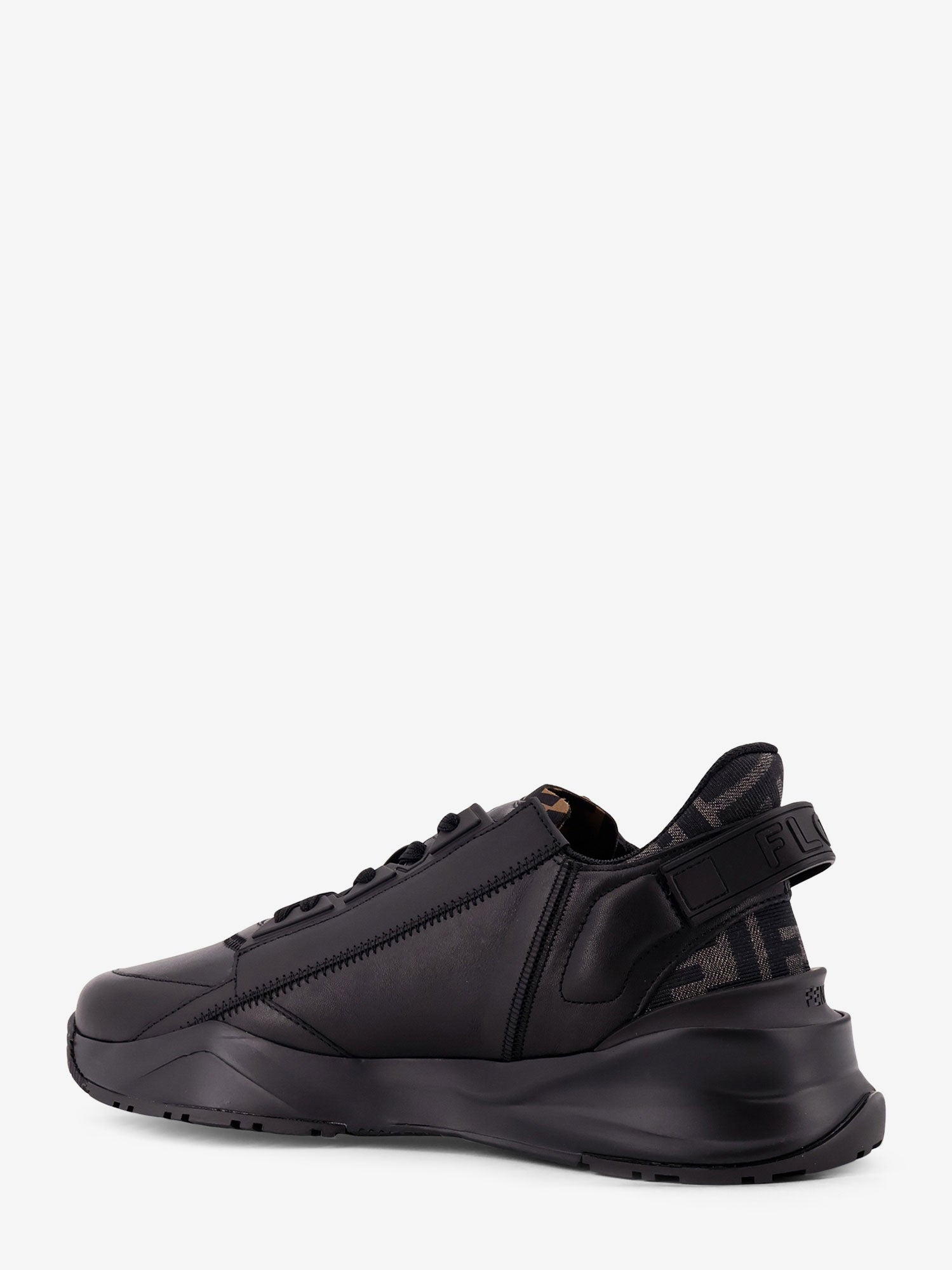 Fendi Leather Flow Sneakers With Ff Jacquard Fabric Inserts
