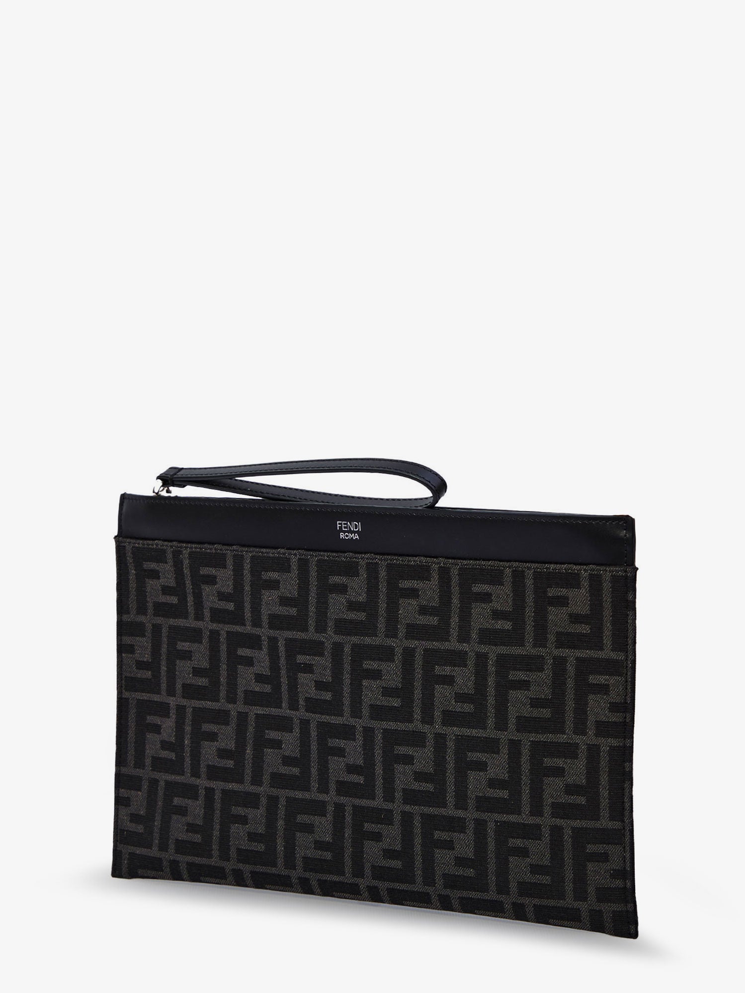 Fendi Ff Jacquard Fabric And Leather Flat Pouch Medium