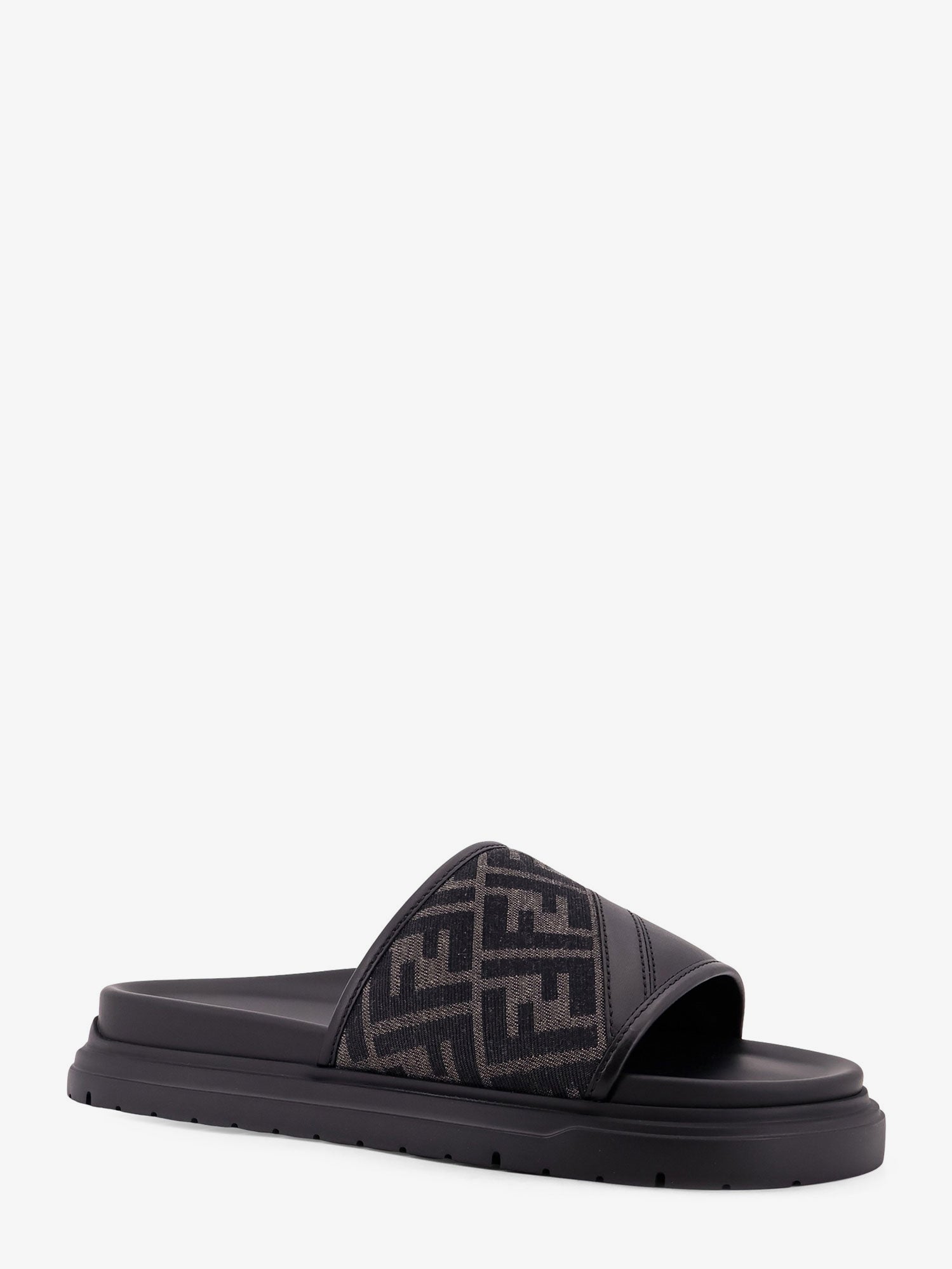Fendi Low Leather Sandals With Ff Jacquard Insert