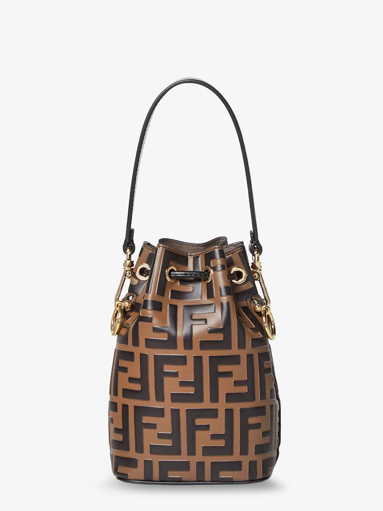 Fendi Mini Mon Tresor Leather Bucket Bag With All-over Ff Motif