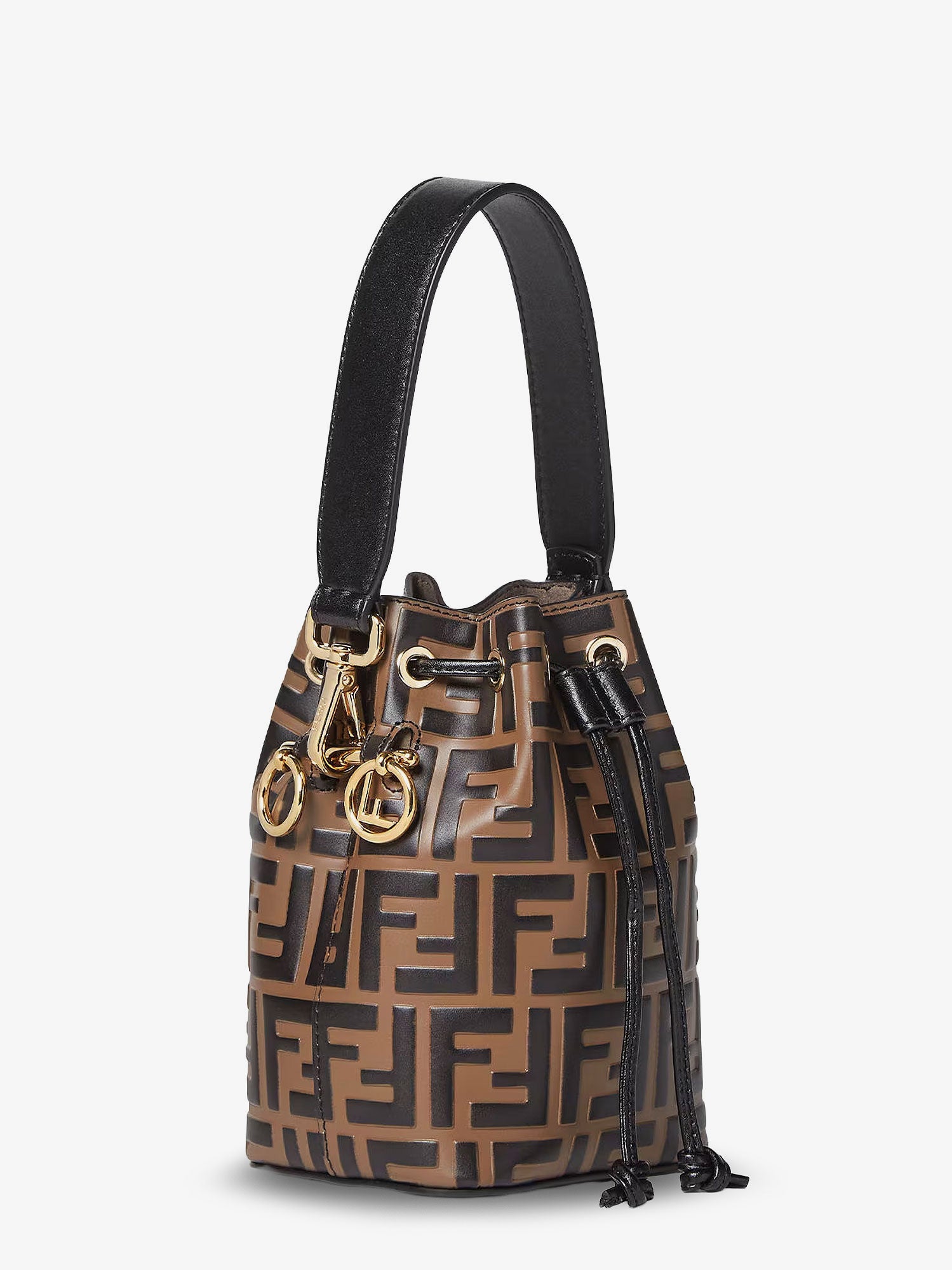 Fendi Mini Mon Tresor Leather Bucket Bag With All-over Ff Motif