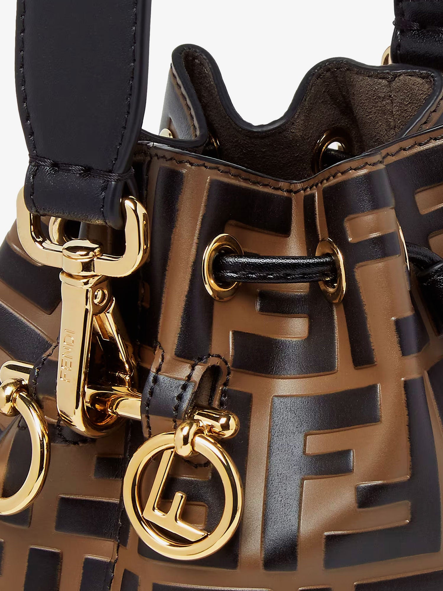Fendi Mini Mon Tresor Leather Bucket Bag With All-over Ff Motif