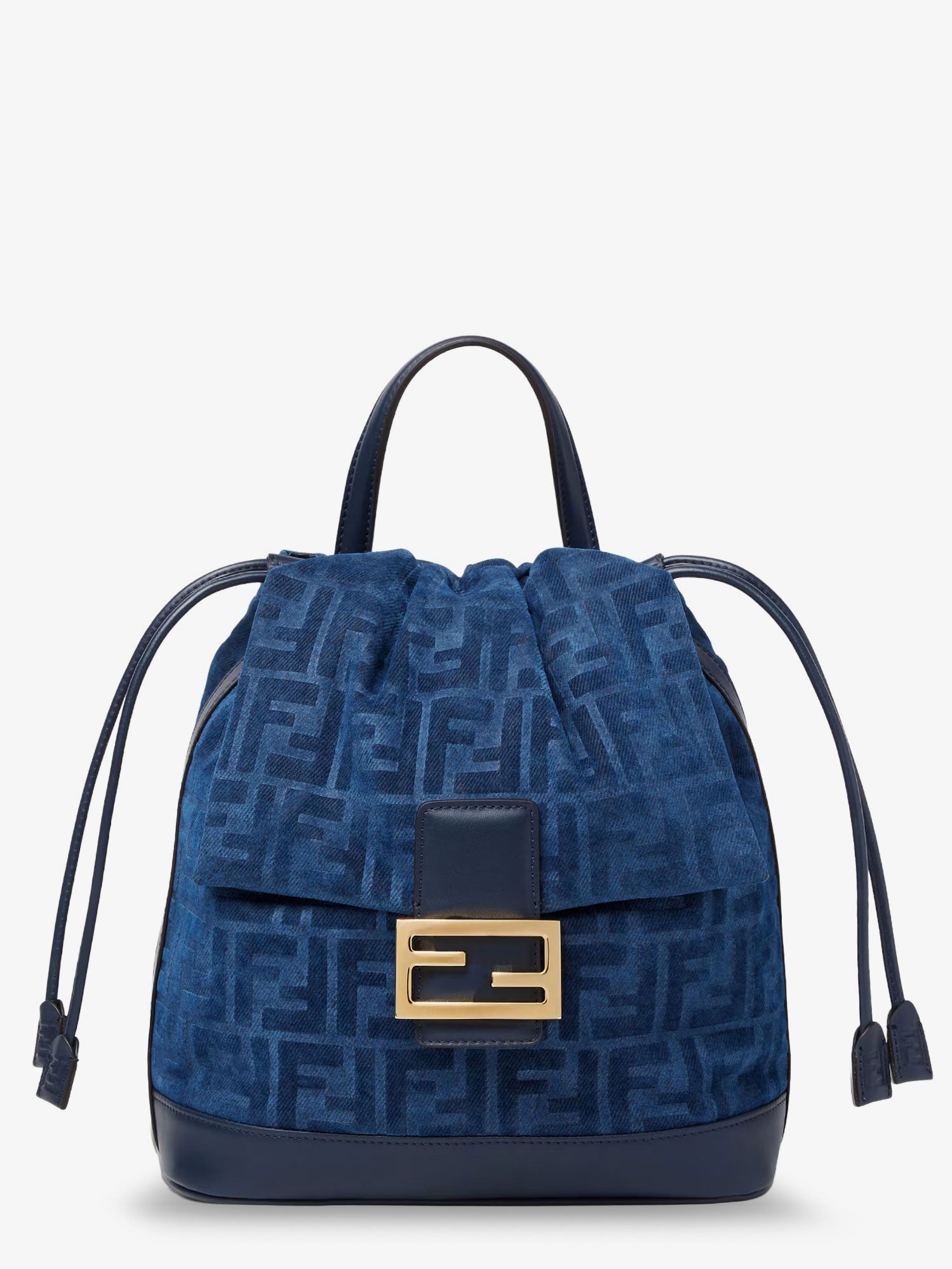 Fendi Denim Backpack With Flocked Ff Detail