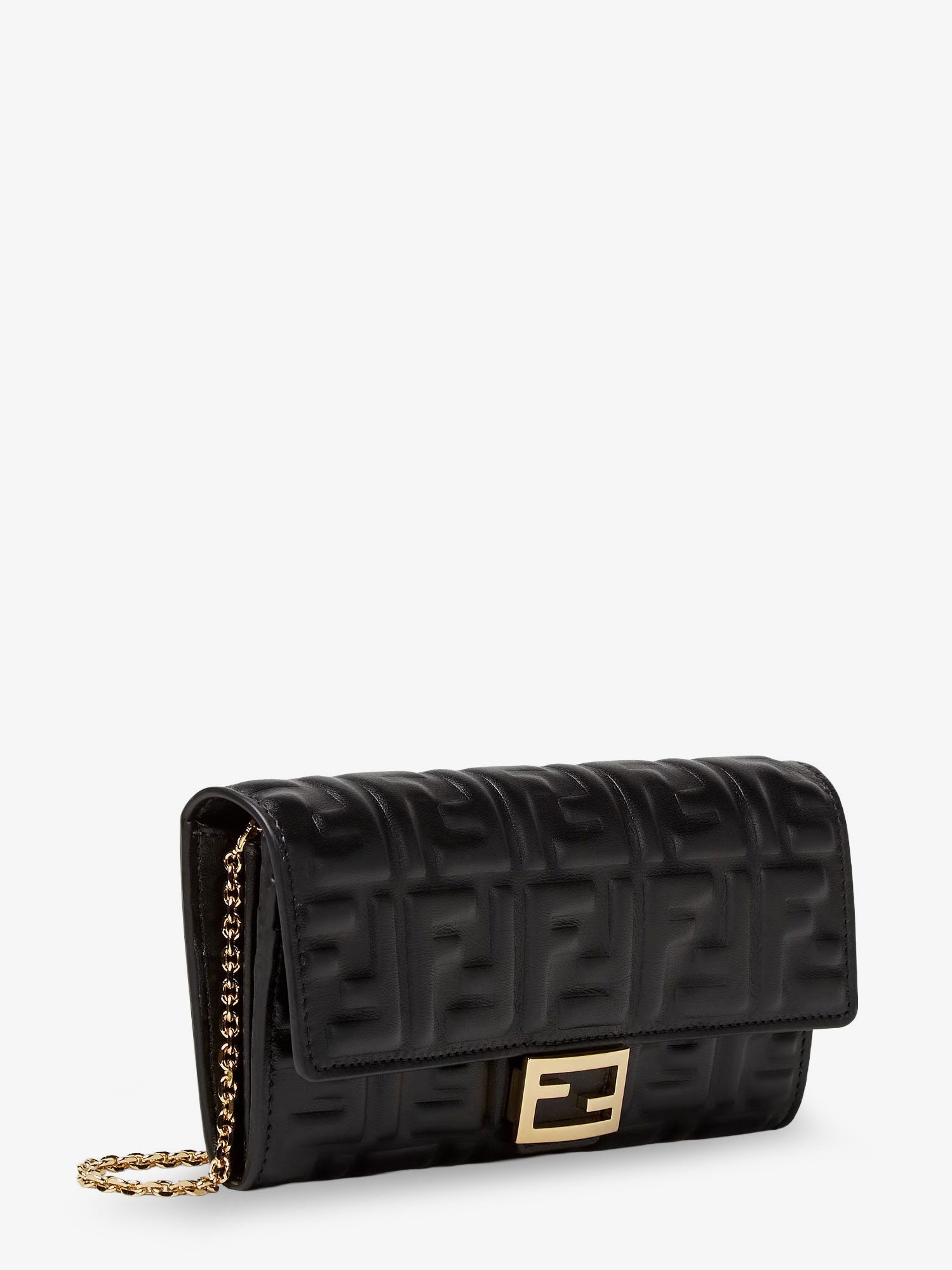 Fendi Leather Continental With Chain Baguette Ff Motif Crossbody Bag
