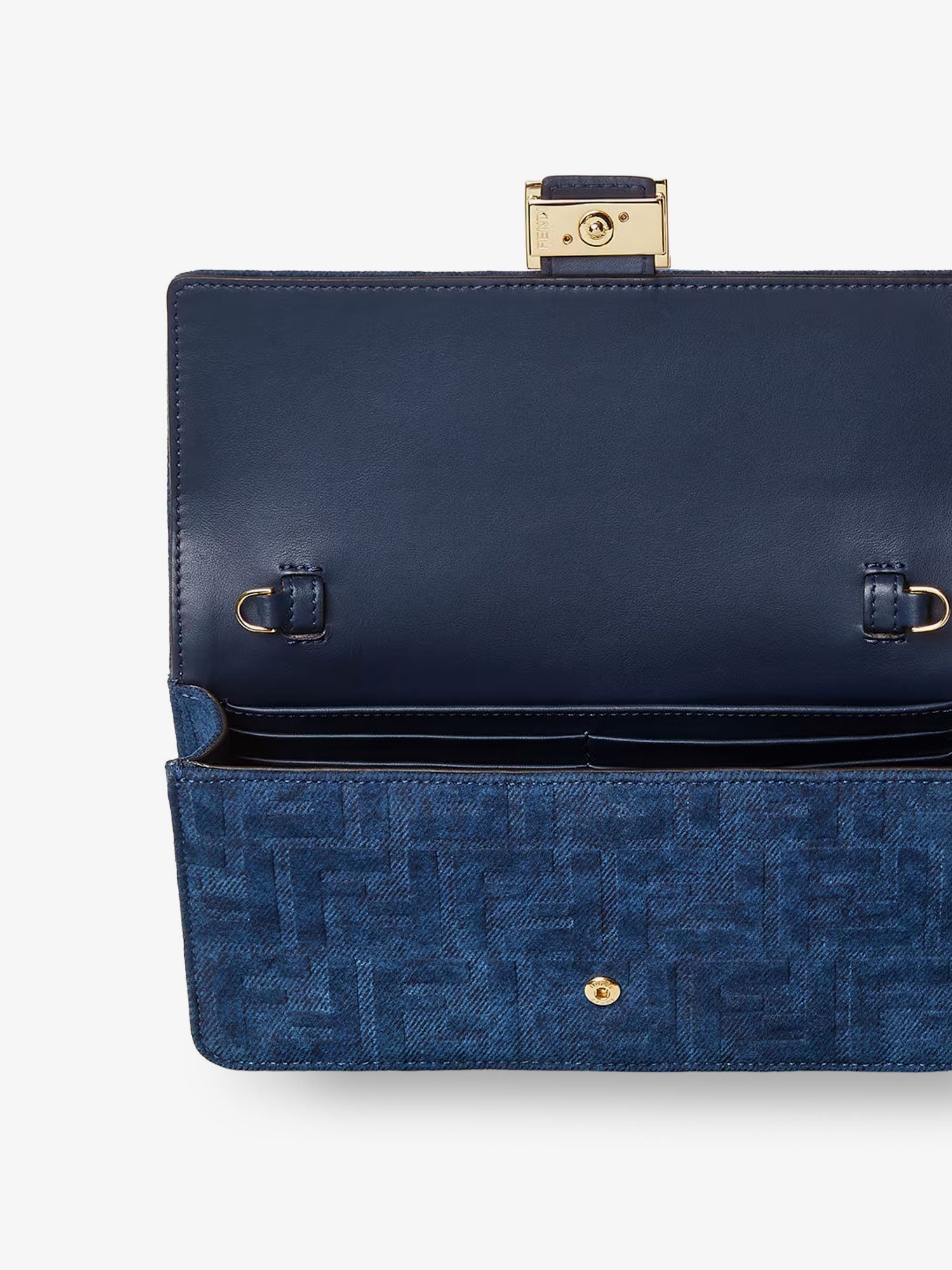 Fendi Wallet On Chain Baguette Shoulder Bag In Denim-effect Ff Corduroy