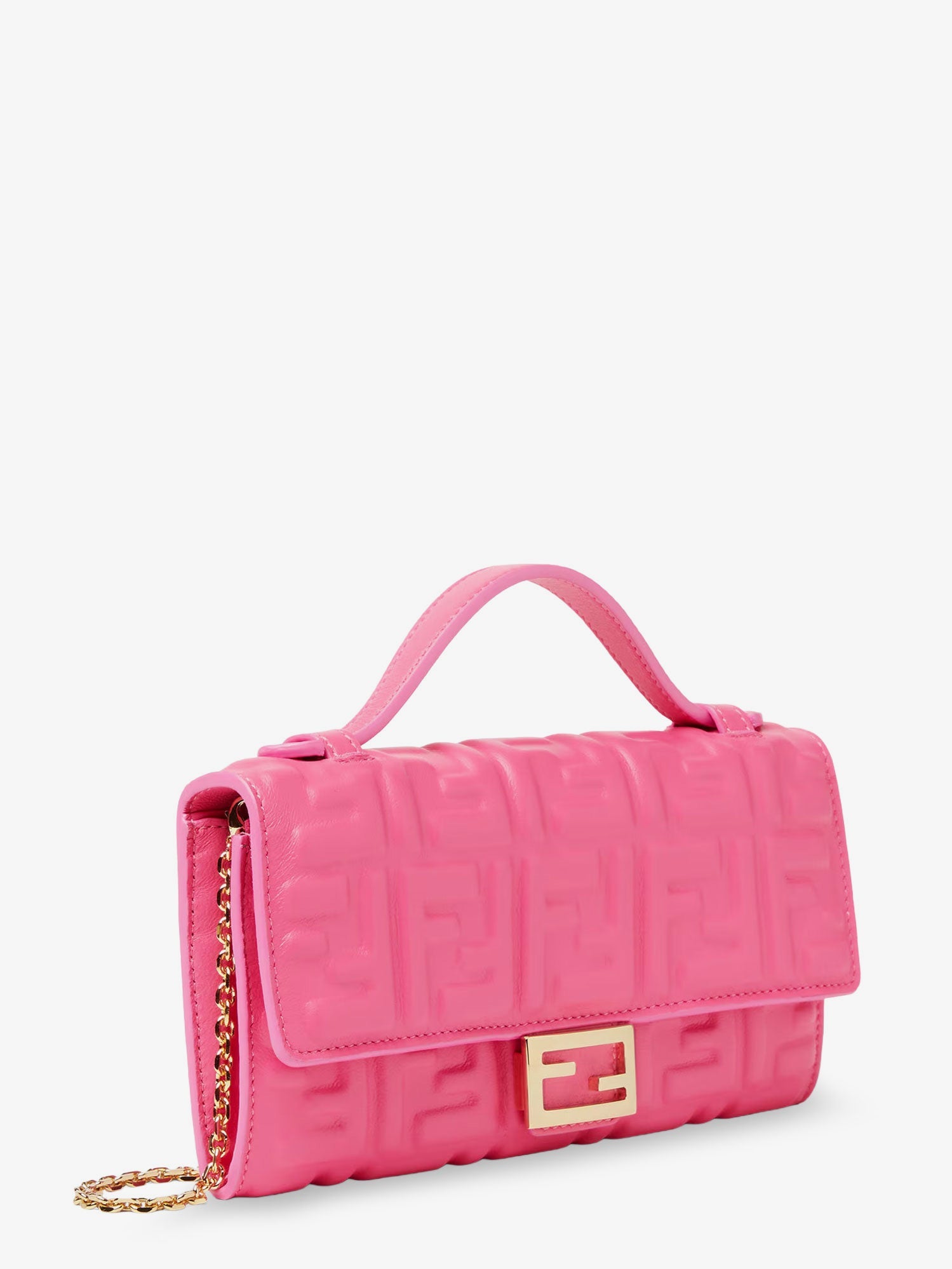 Fendi Continental With Chain Baguette Leather Shoulder Bag With Embossed Ff Logo