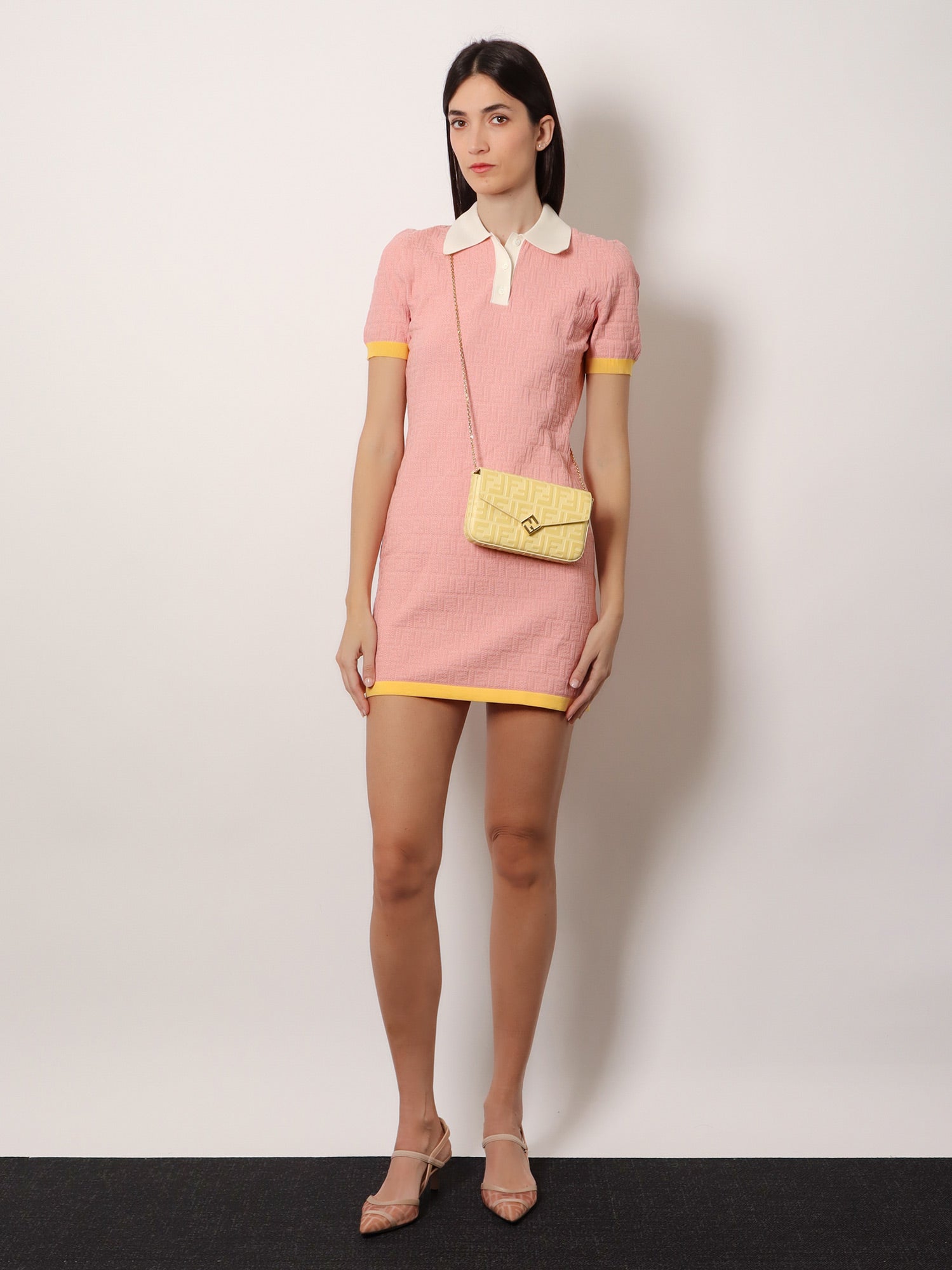 Fendi Cotton And Silk Blend Short Dress With All-over Ff Motif