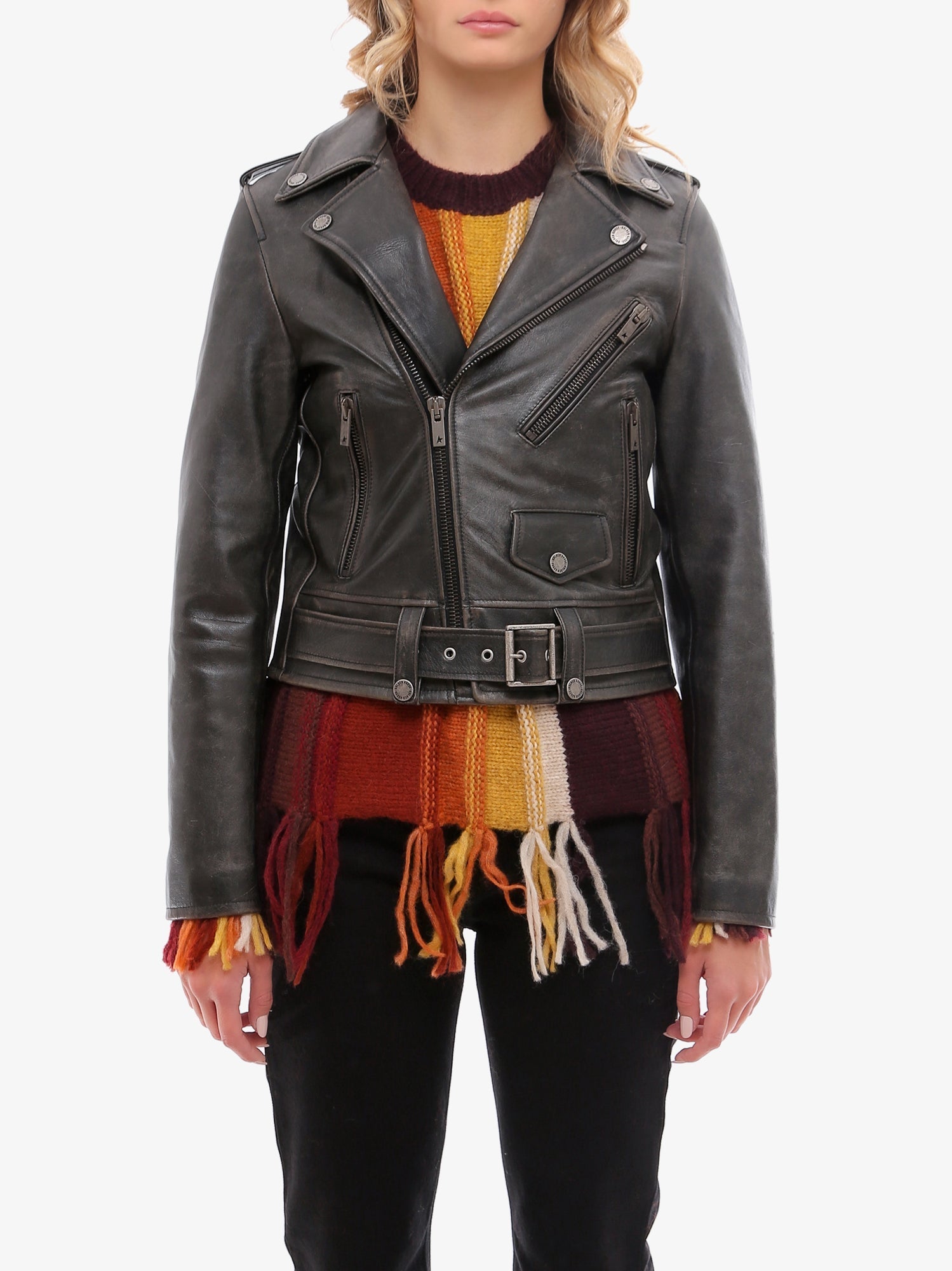 Golden Goose Slim Fit Destiny Lived-in Effect Leather Biker