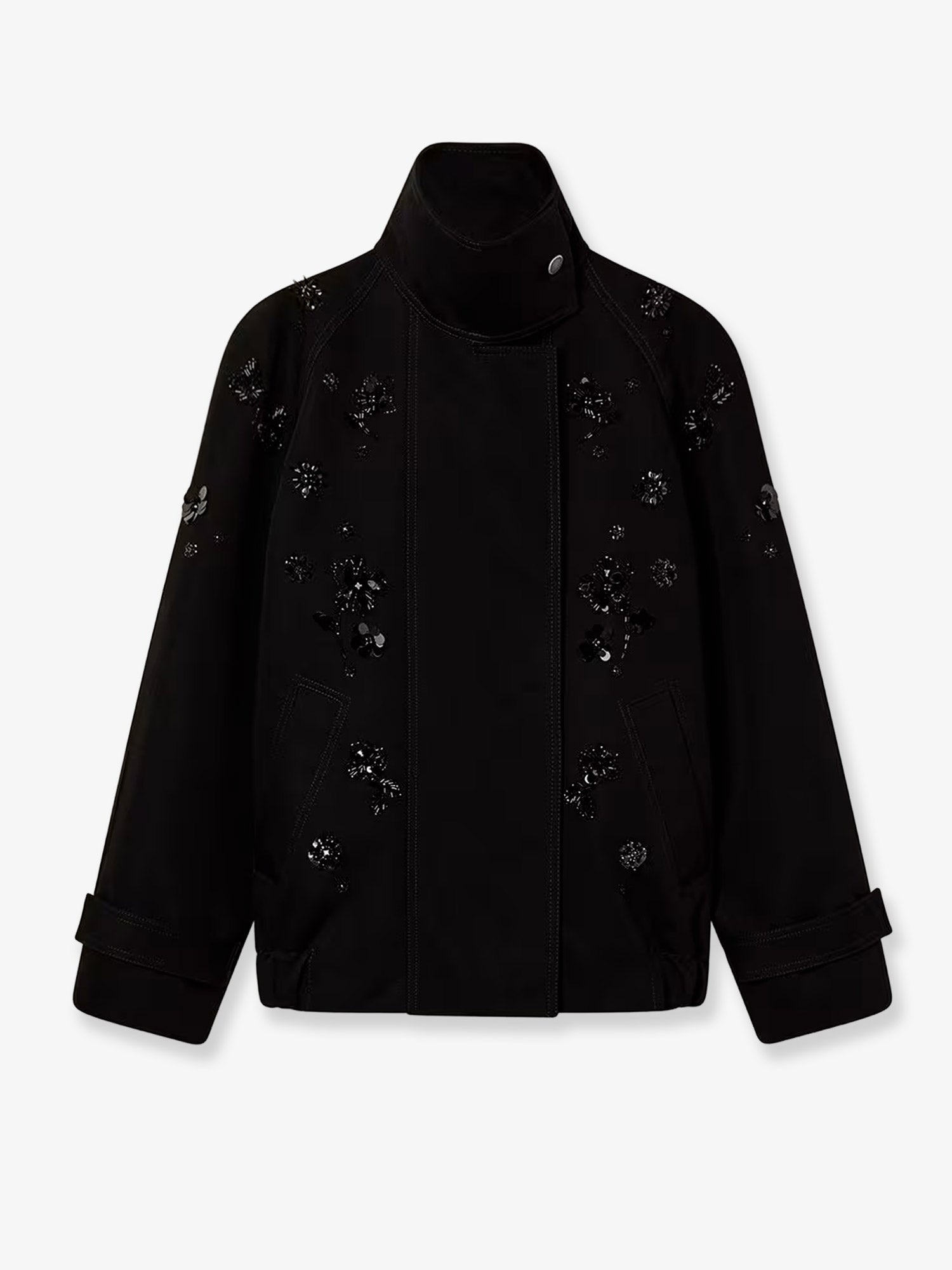 Golden Goose Black Denim Jacket With Floral Details In Sequins And Crystals